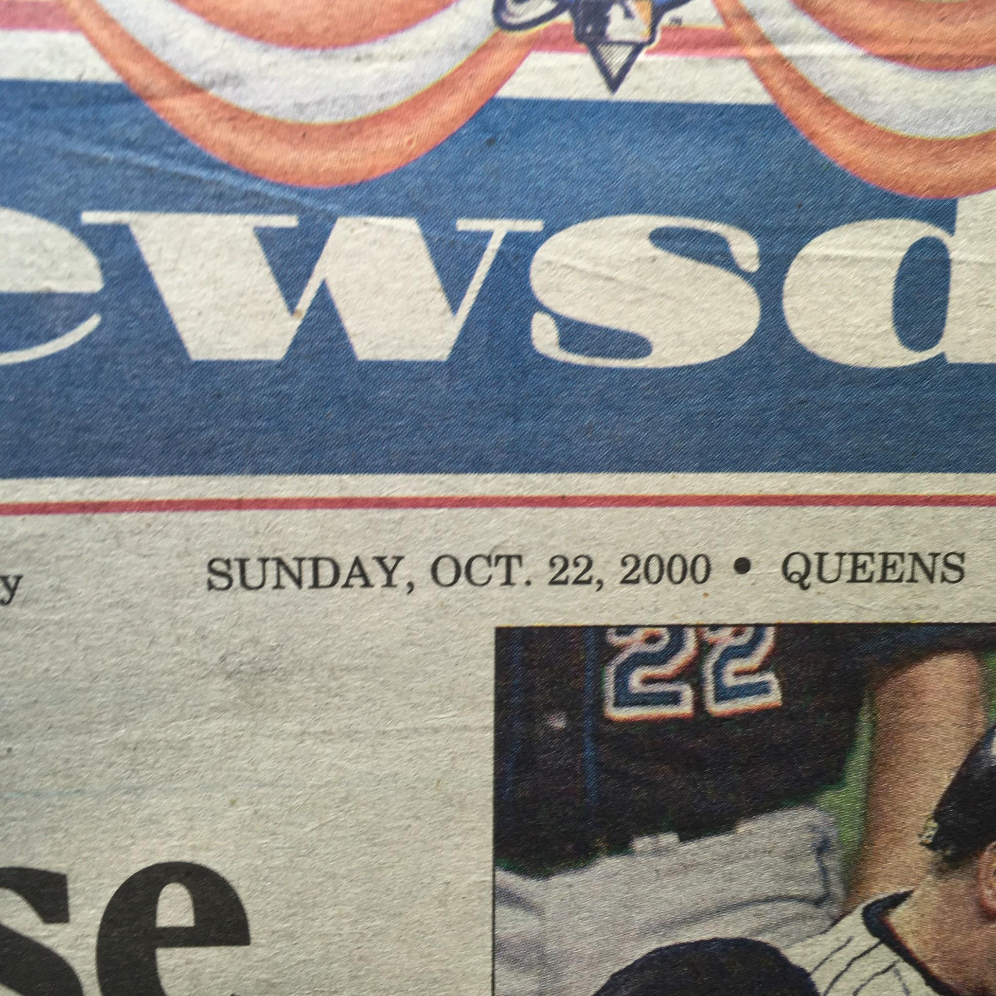 Newsday 10/22/2000 Vizcaino's Hit in 12th Gives Yanks 4-3 Over Mets In Opener