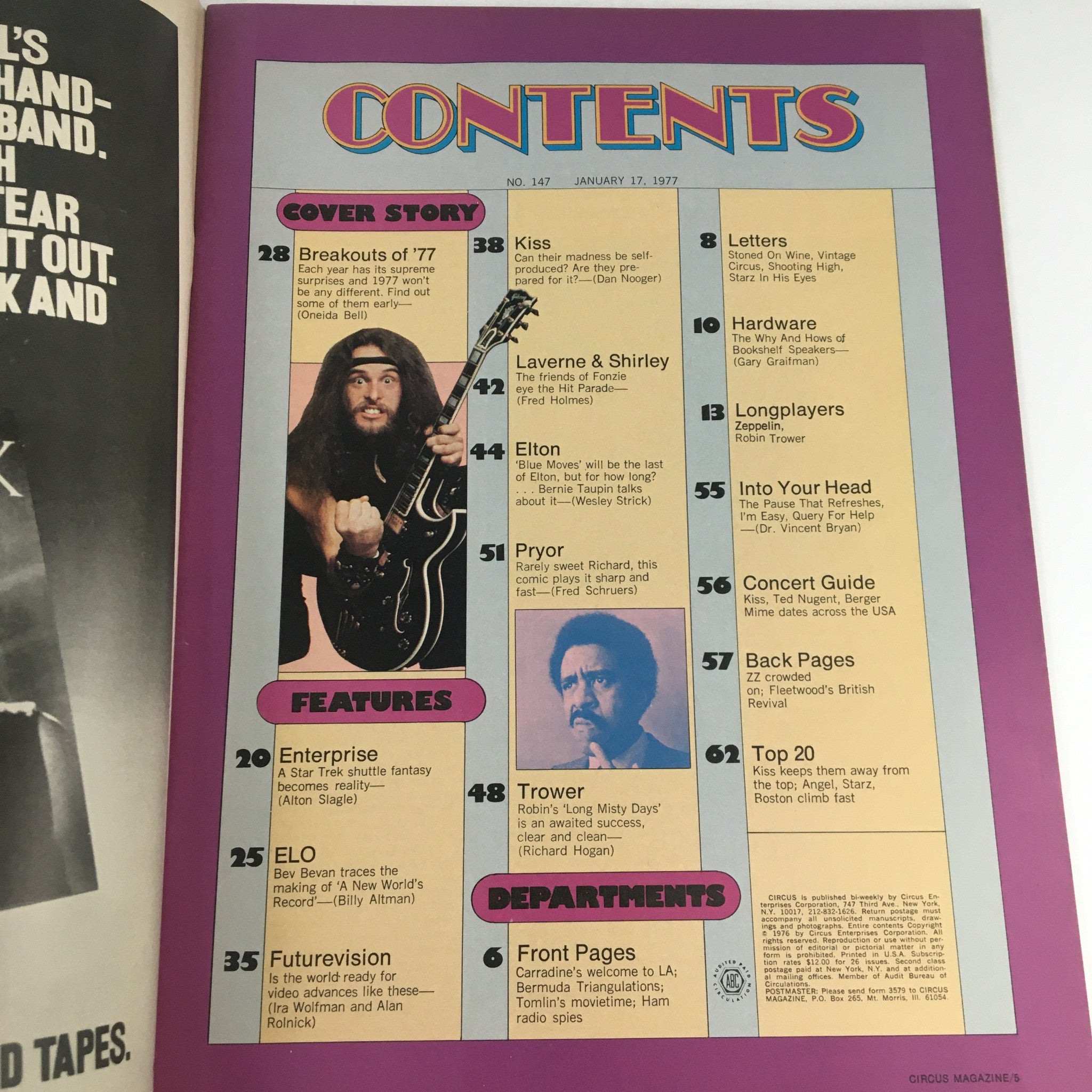 Circus Magazine January 17 1977 Ted Nugent & Stevie Nicks Poster No Label