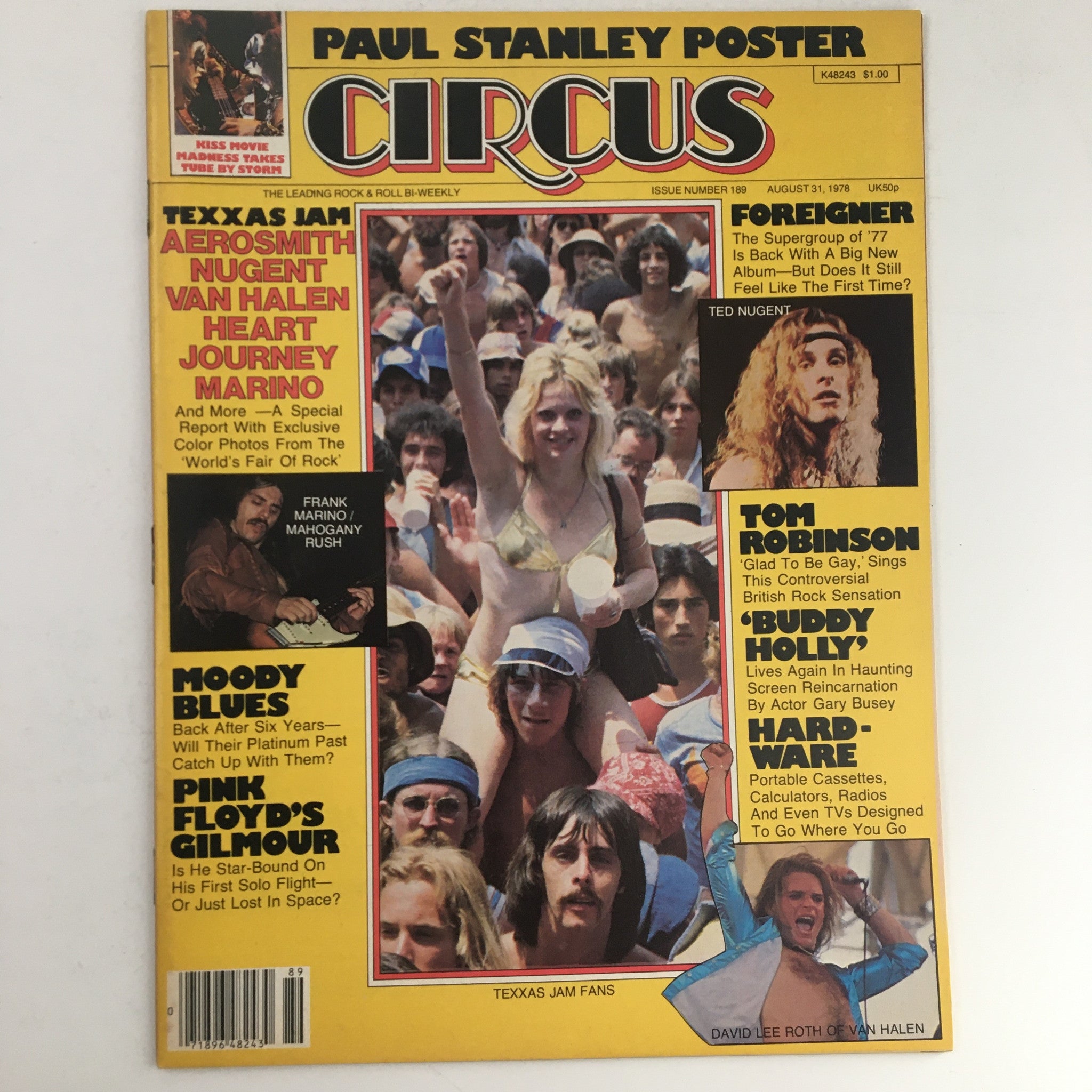 Circus Magazine August 31 1978 Texxas Jam Fans & Paul Stanley Poster No Label