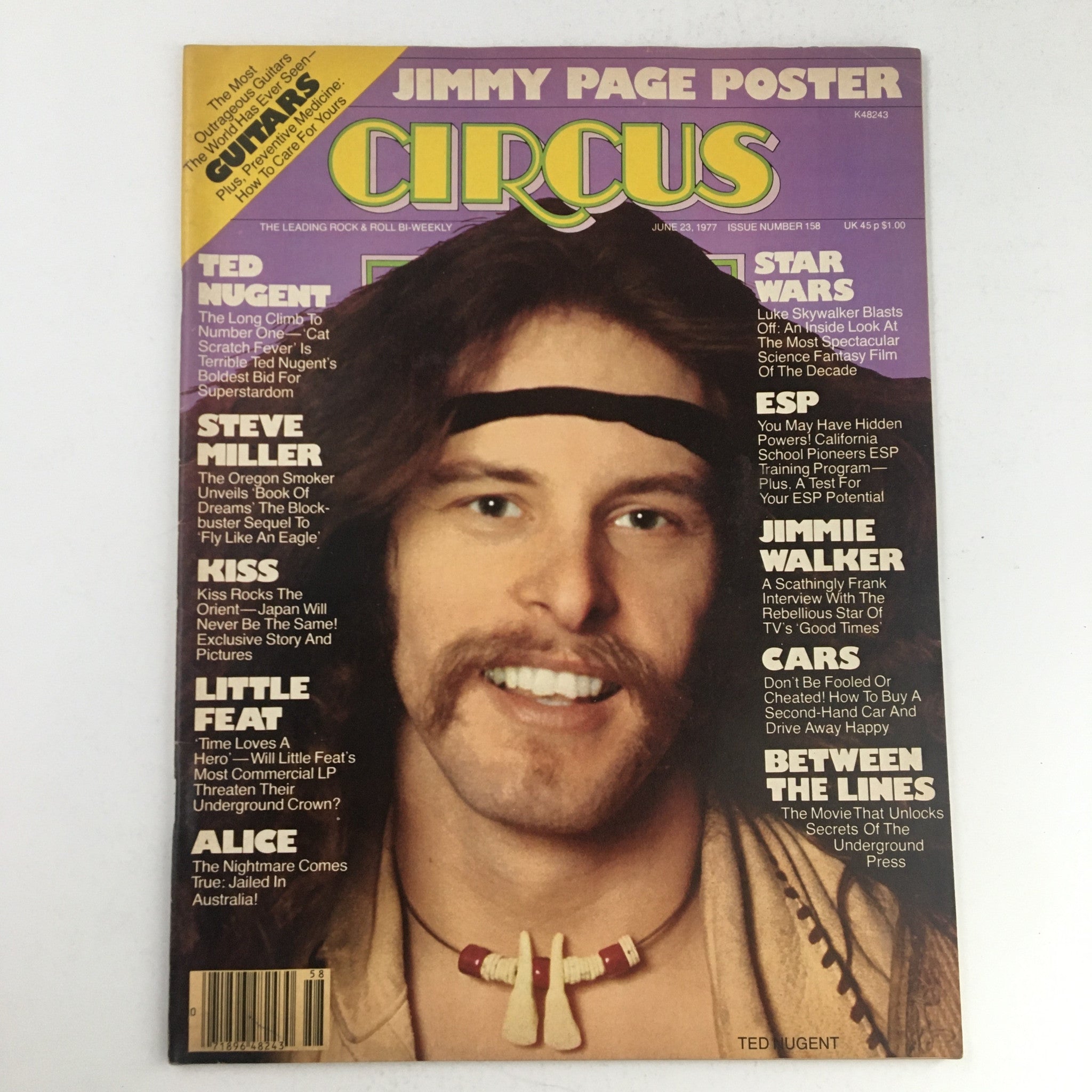 Circus Magazine June 23 1977 Ted Nugent & Led Zep's Jimmy Page Poster No Label