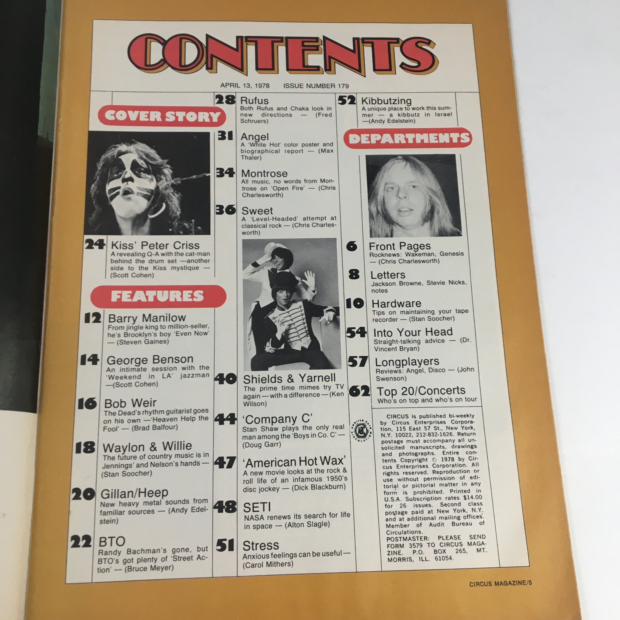 Circus Magazine April 13 1978 Peter Criss, Chaka Khan & Angel Poster No Label