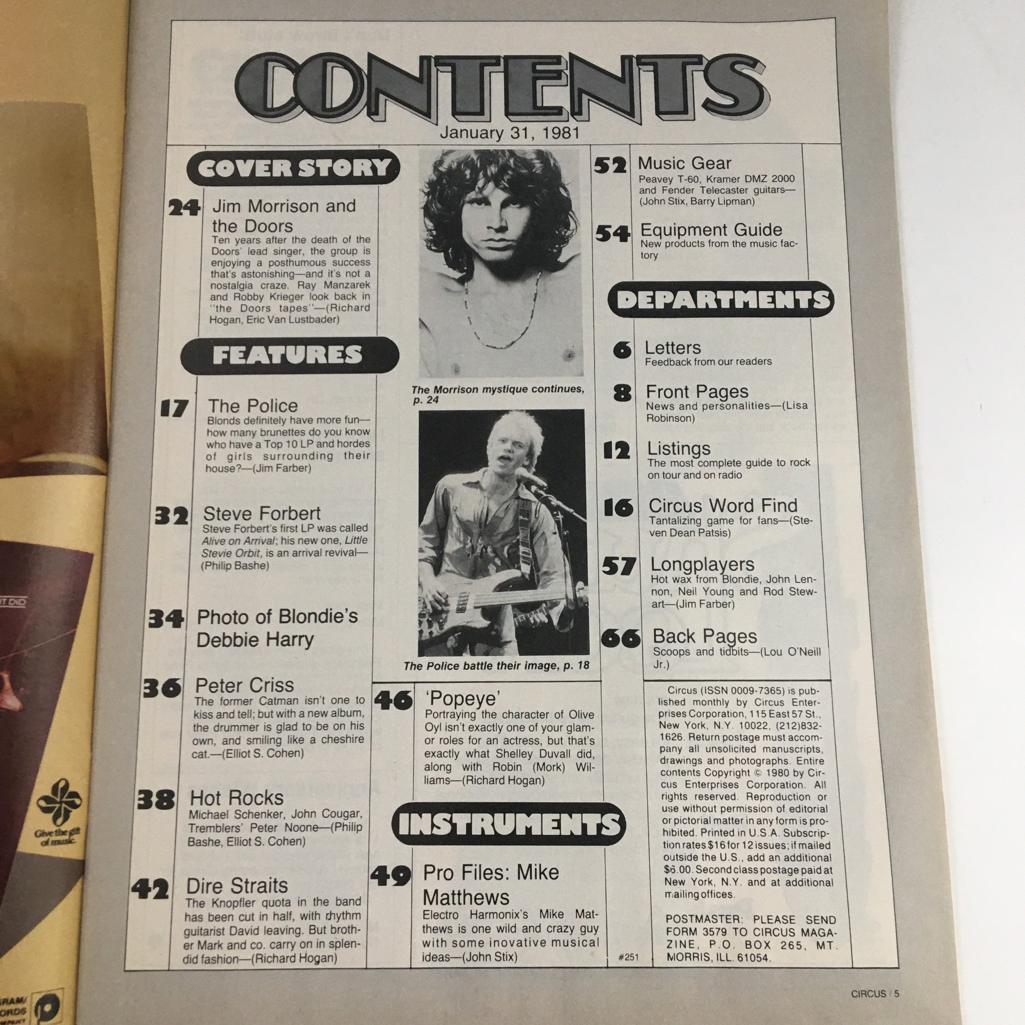 Circus Magazine January 31 1981 Jim Morrison & John Lennon Feat Poster No Label