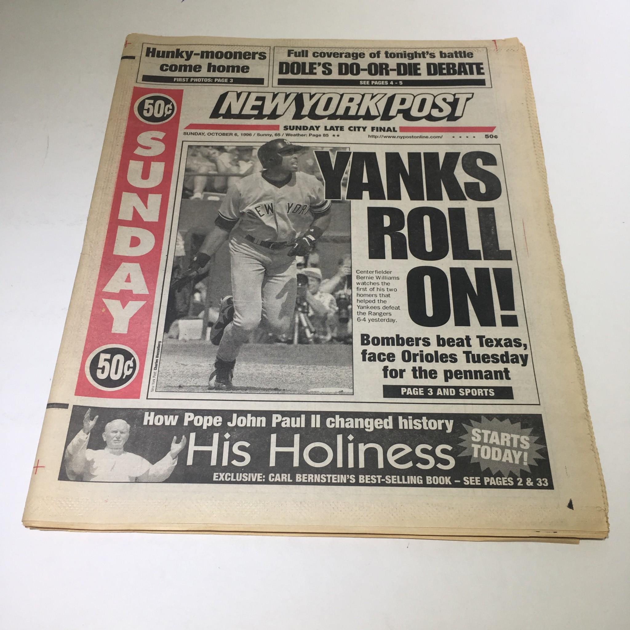 New York Post: Oct 6 1996 Yanks Roll On