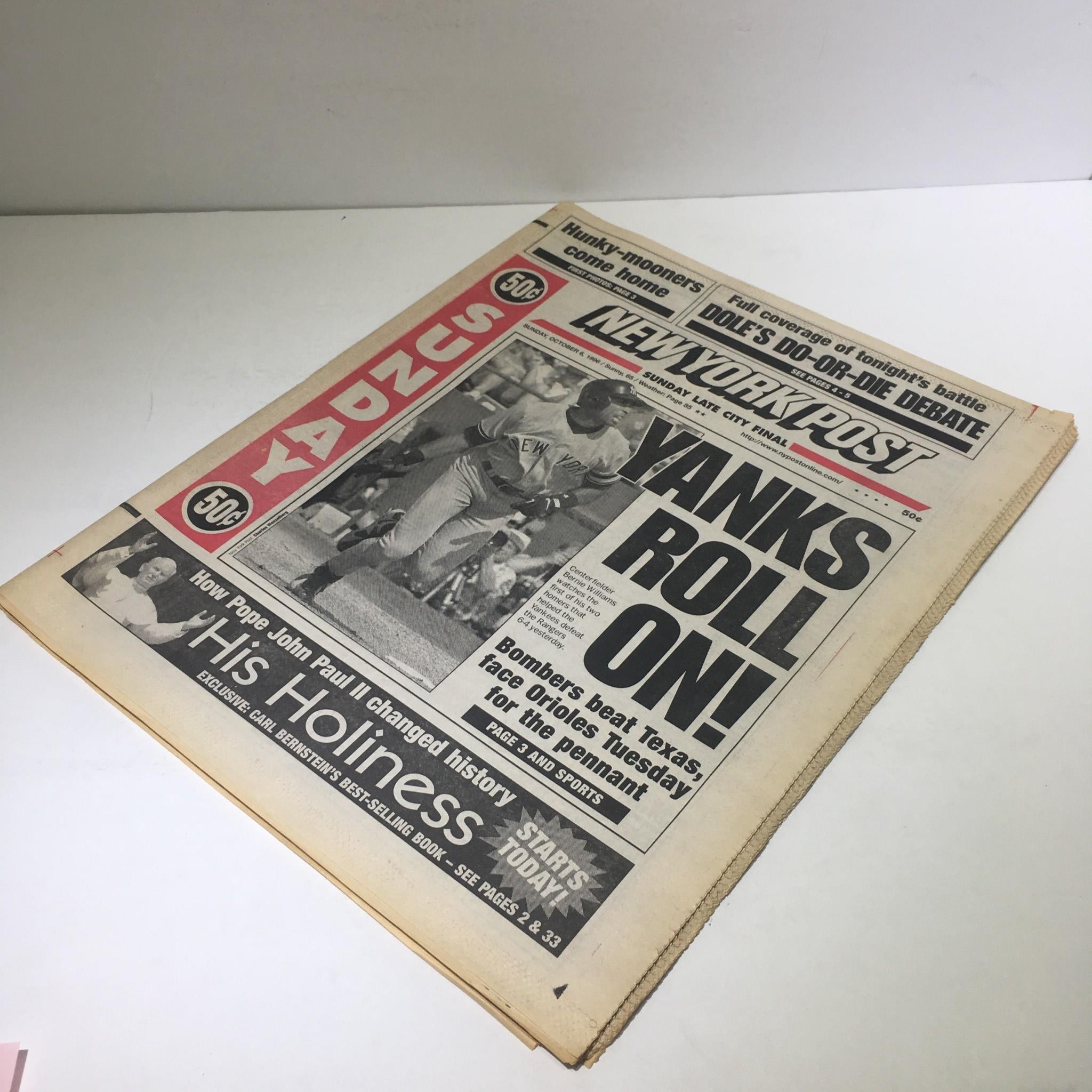 New York Post: Oct 6 1996 Yanks Roll On