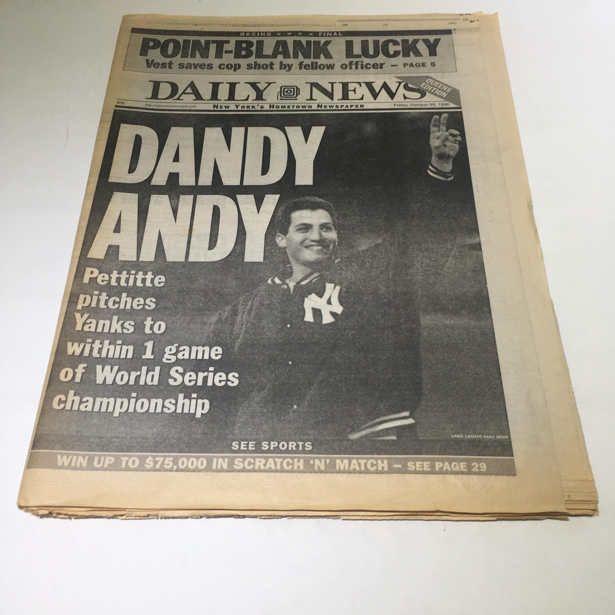 New York Daily News: Oct 25 1996 Pettitte Pitches Yanks 2 Within 1 Game Of W S C