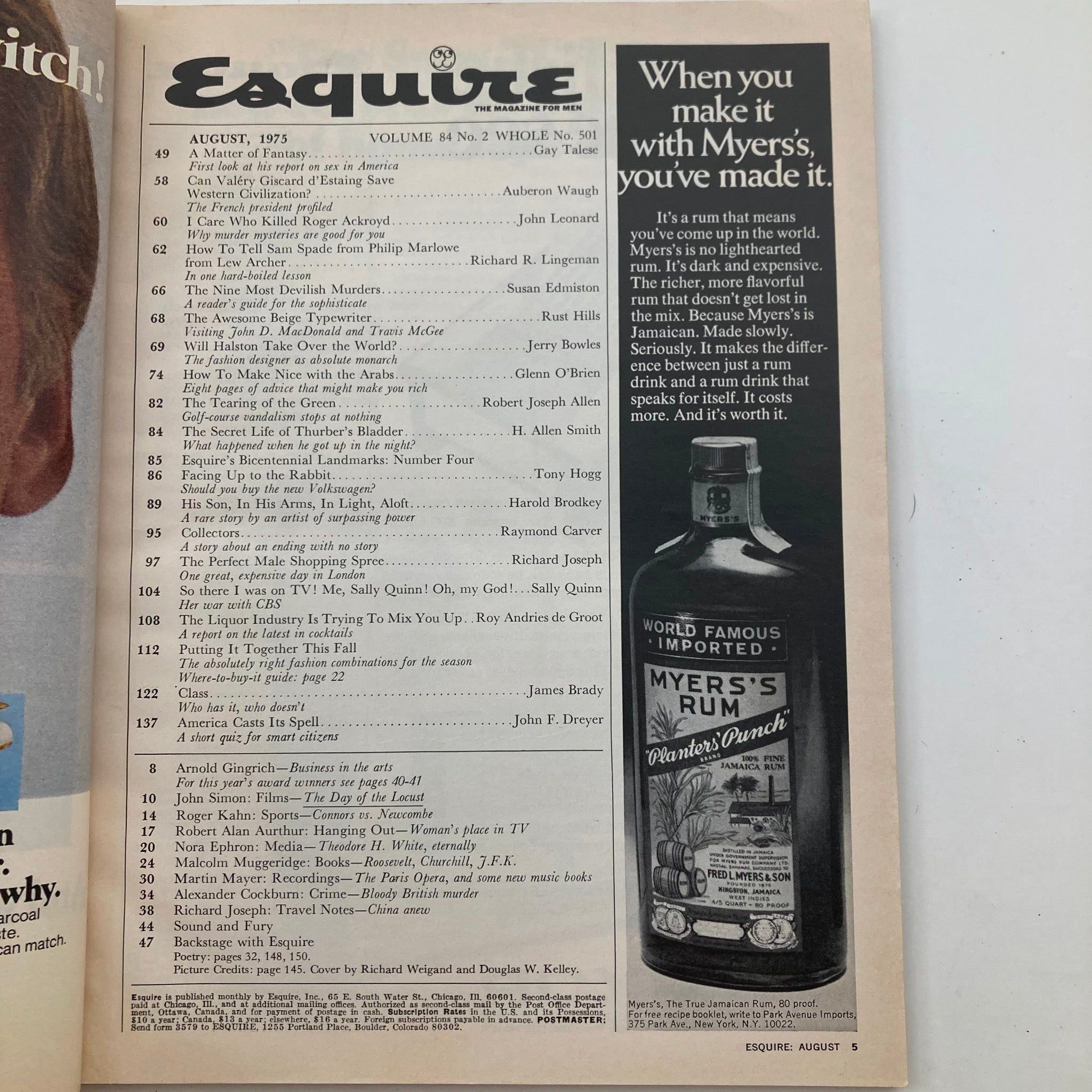 VTG Esquire Magazine August 1975 No. 501 Sally Quinn My War with CBS