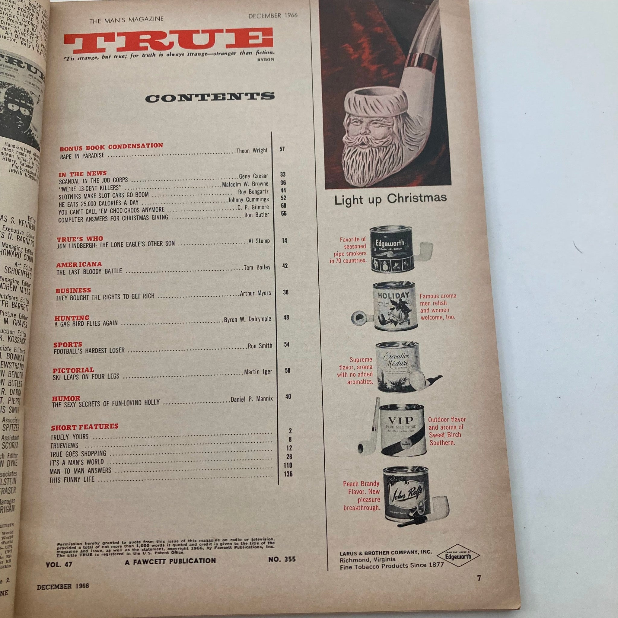 VTG True Magazine December 1966 Vol 47 No. 355 Linbergh's Other Son