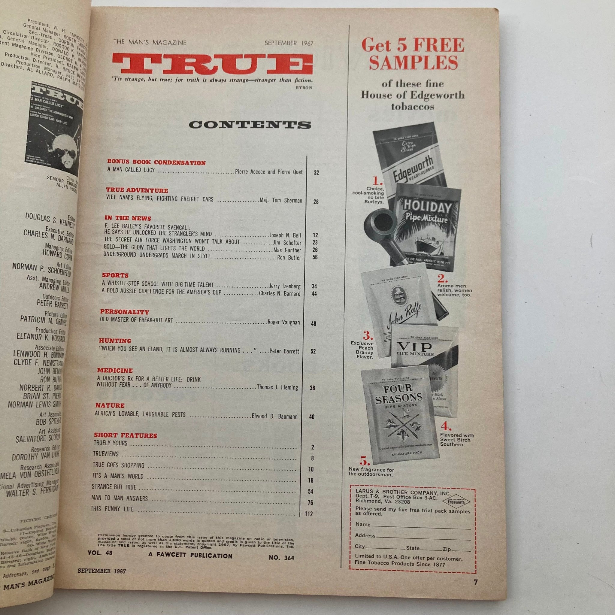 VTG True Magazine September 1967 Vol 48 No. 364 A Man Called Lucy No Label