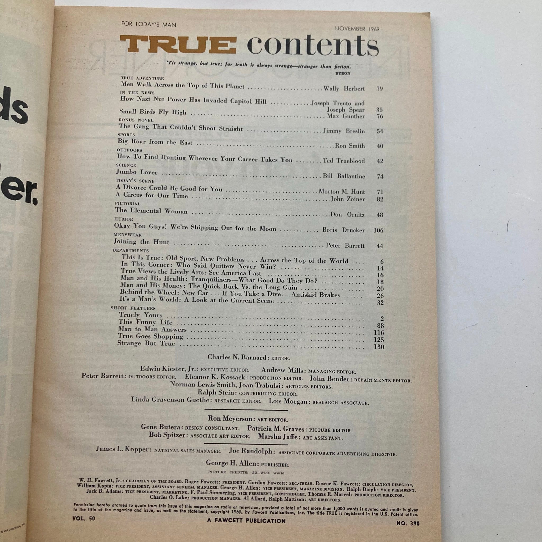 VTG True Magazine November 1969 Vol 50 No. 390 Jimmy Breslin Mafia War Story