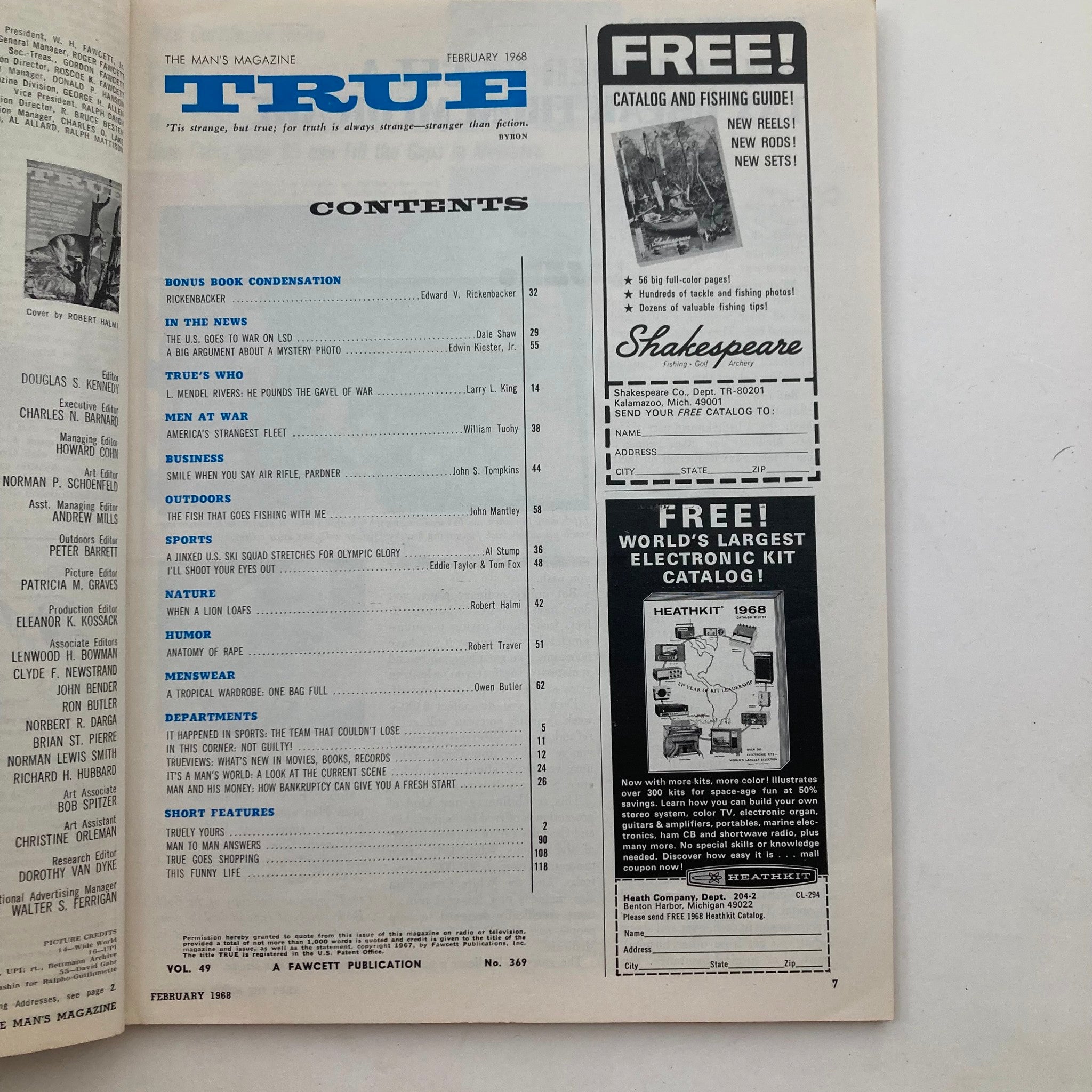 VTG True Magazine February 1968 Vol 49 No. 369 The Damndest Fish Story