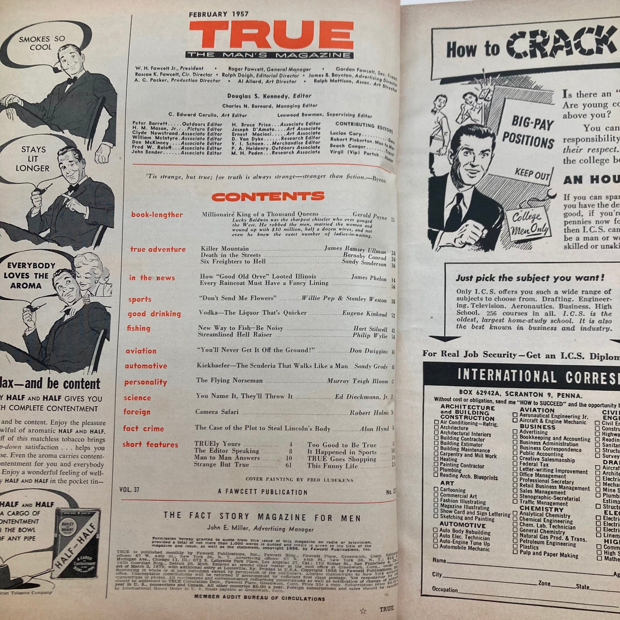 VTG True Magazine February 1957 Millionaire King of a Thousand Queens No Label