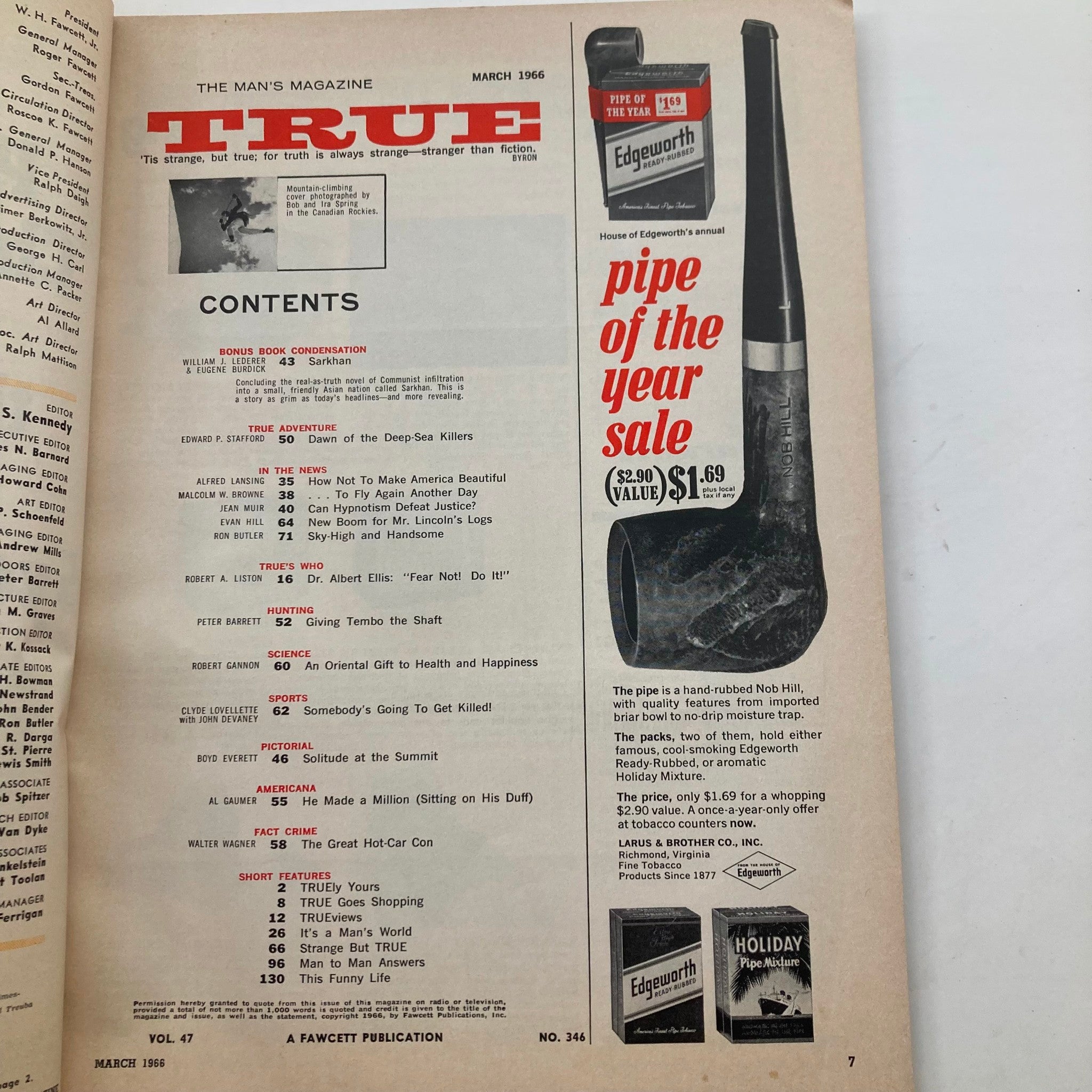 VTG True Magazine March 1966 Vol 47 No. 346 A Sport Turns Brutal