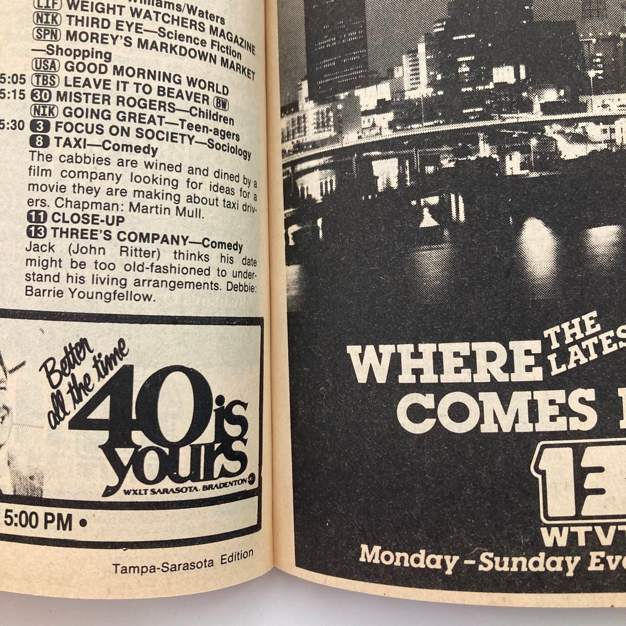 Inside page of TV Guide Magazine March 9 1985 featuring TV listings for the Tampa-Sarasota Edition, showcasing programs like 'Three's Company' and 'Taxi'.