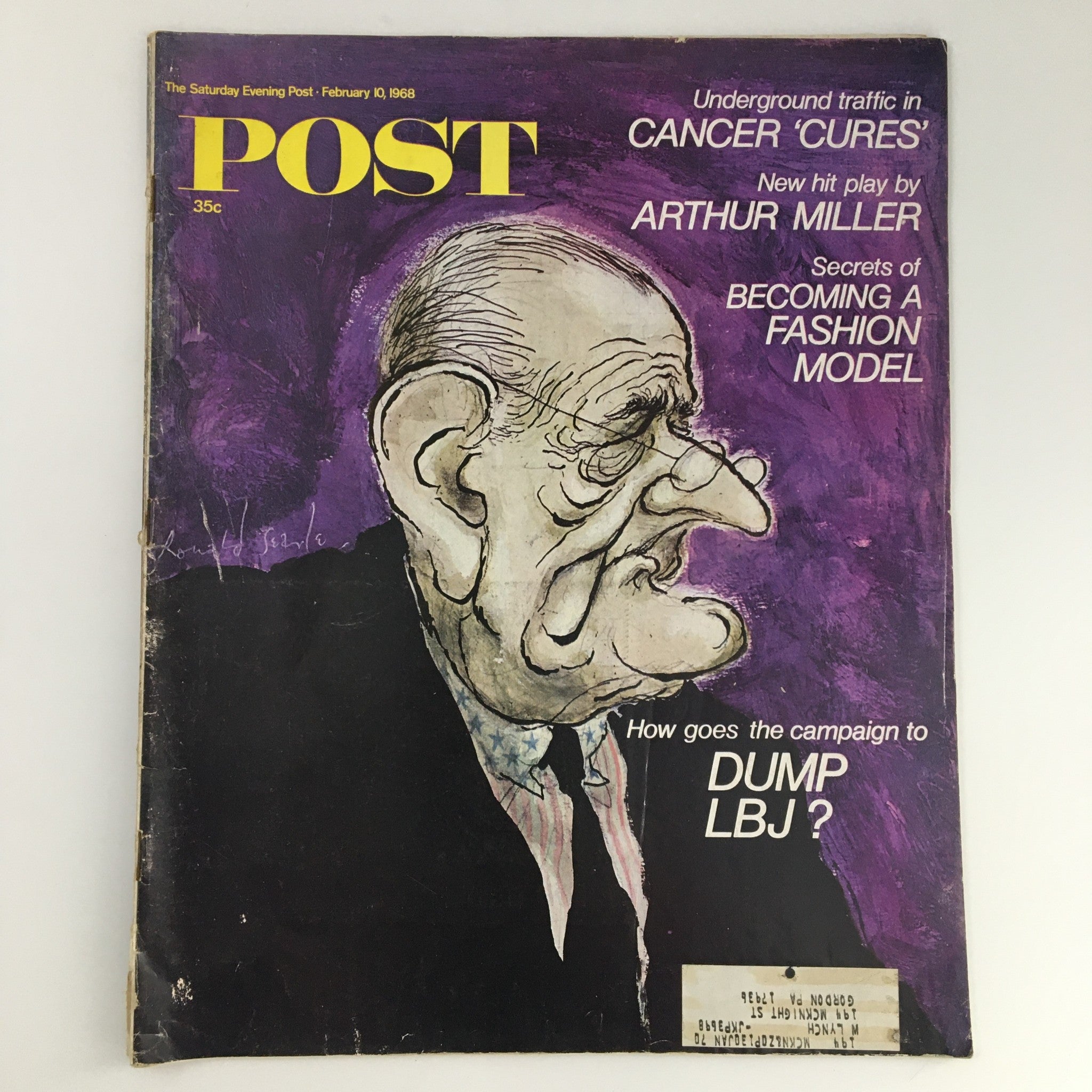 The Saturday Evening Post February 10 1968 Lyndon B. Johnson Illustration Cover