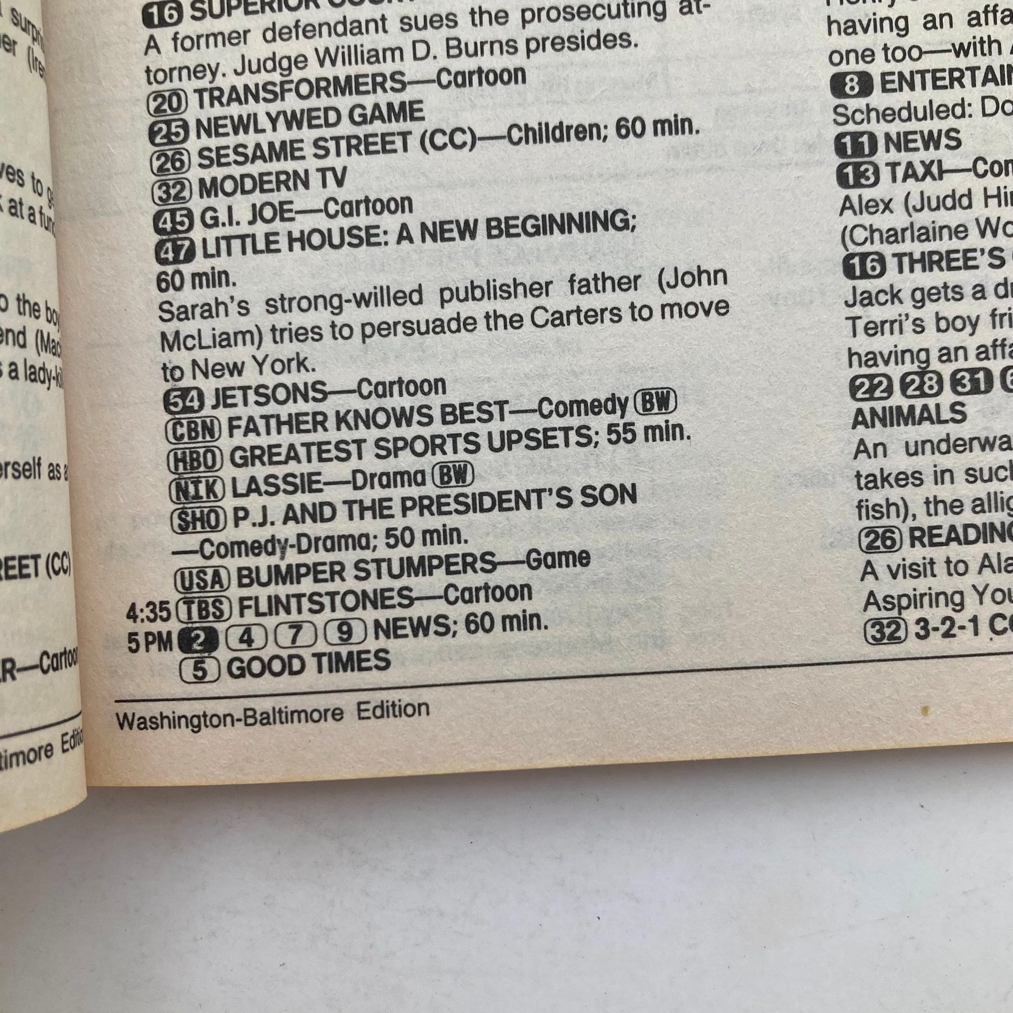 Interior page of TV Guide Magazine August 15, 1987, displaying TV listings with various shows, part of the WA-Baltimore Edition, enhancing vintage television memorabilia.
