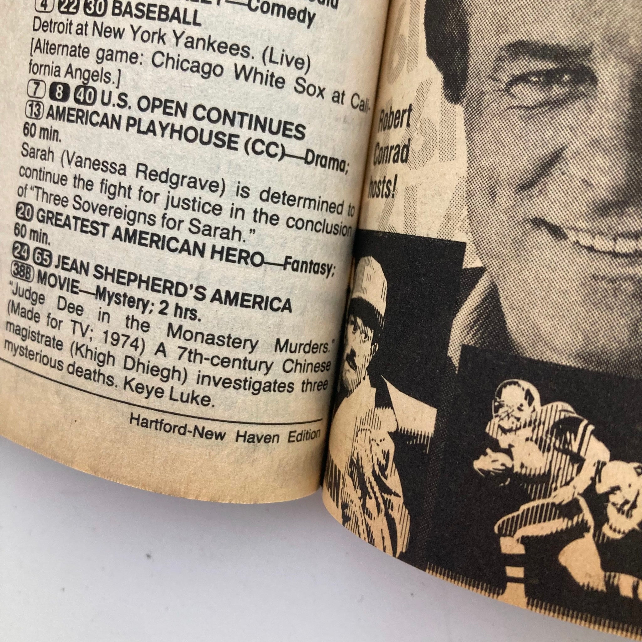Inside page of the TV Guide Magazine June 15, 1985 focusing on television listings including baseball, U.S. Open, and Jean Shepherd's America. This Hartford-New Haven edition showcases vintage TV programming.
