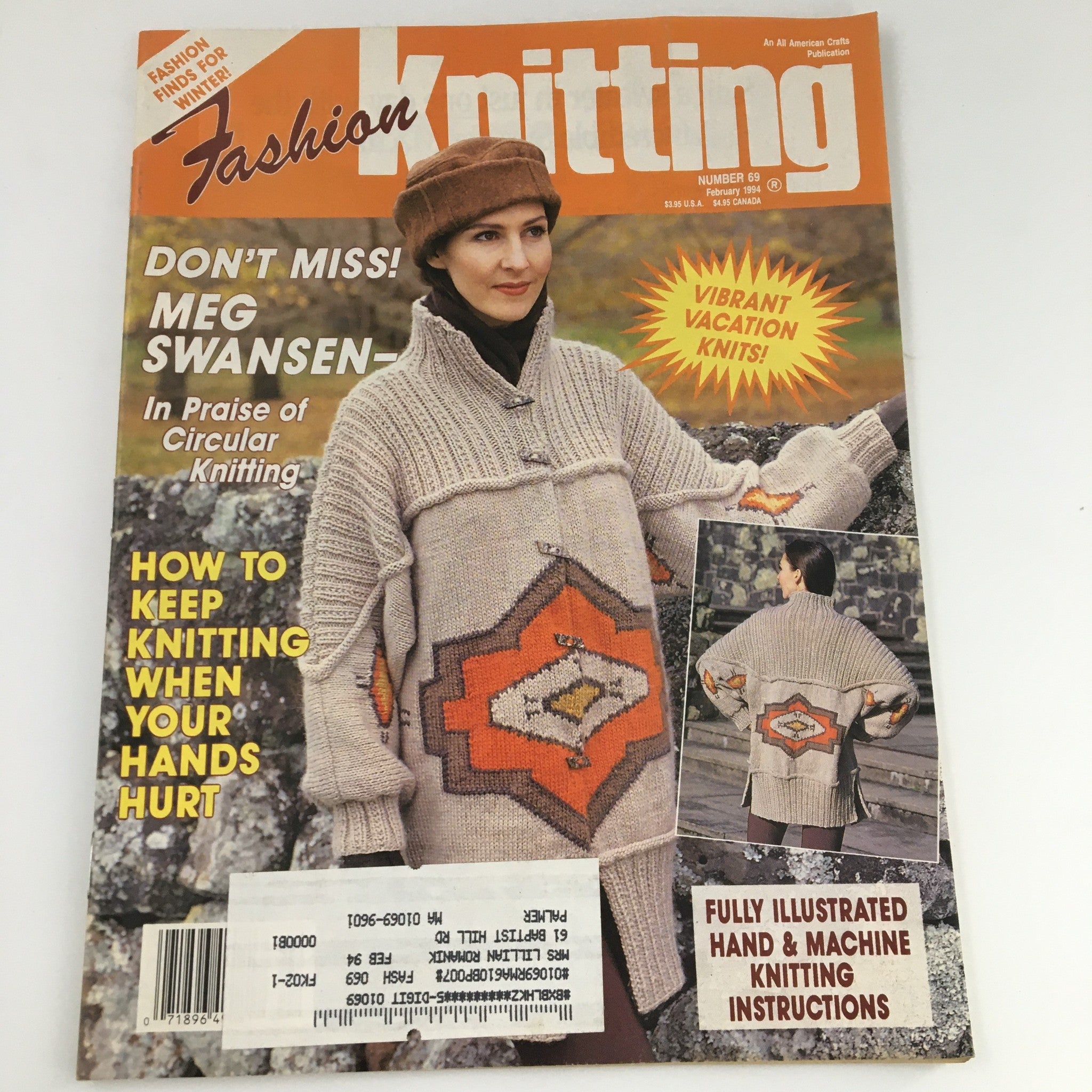 Fashion Knitting Magazine February 1994 #69 Meg Swansen Cover & Knitting Guide