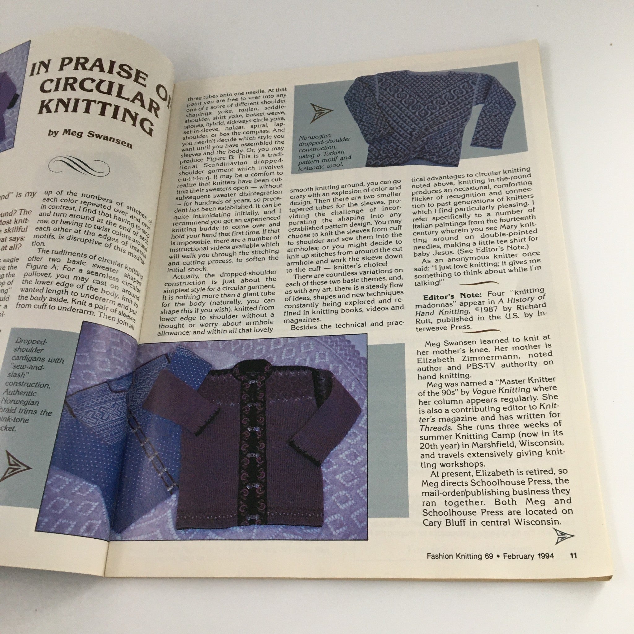 Fashion Knitting Magazine February 1994 #69 Meg Swansen Cover & Knitting Guide