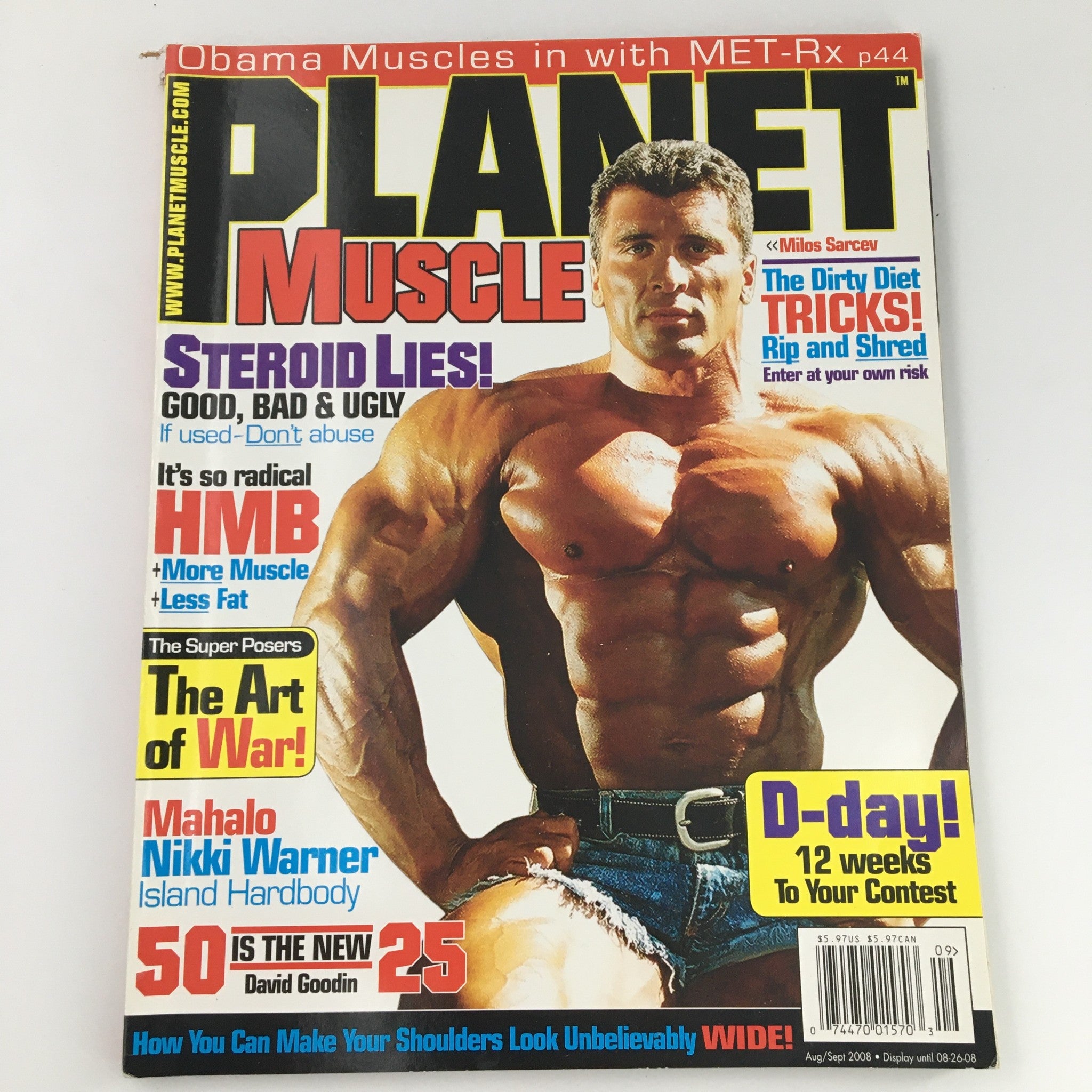 Planet Muscle Magazine August September 2008 featuring Mahalo and Nikki Warner on the cover, showcasing fitness culture and bodybuilding insights.