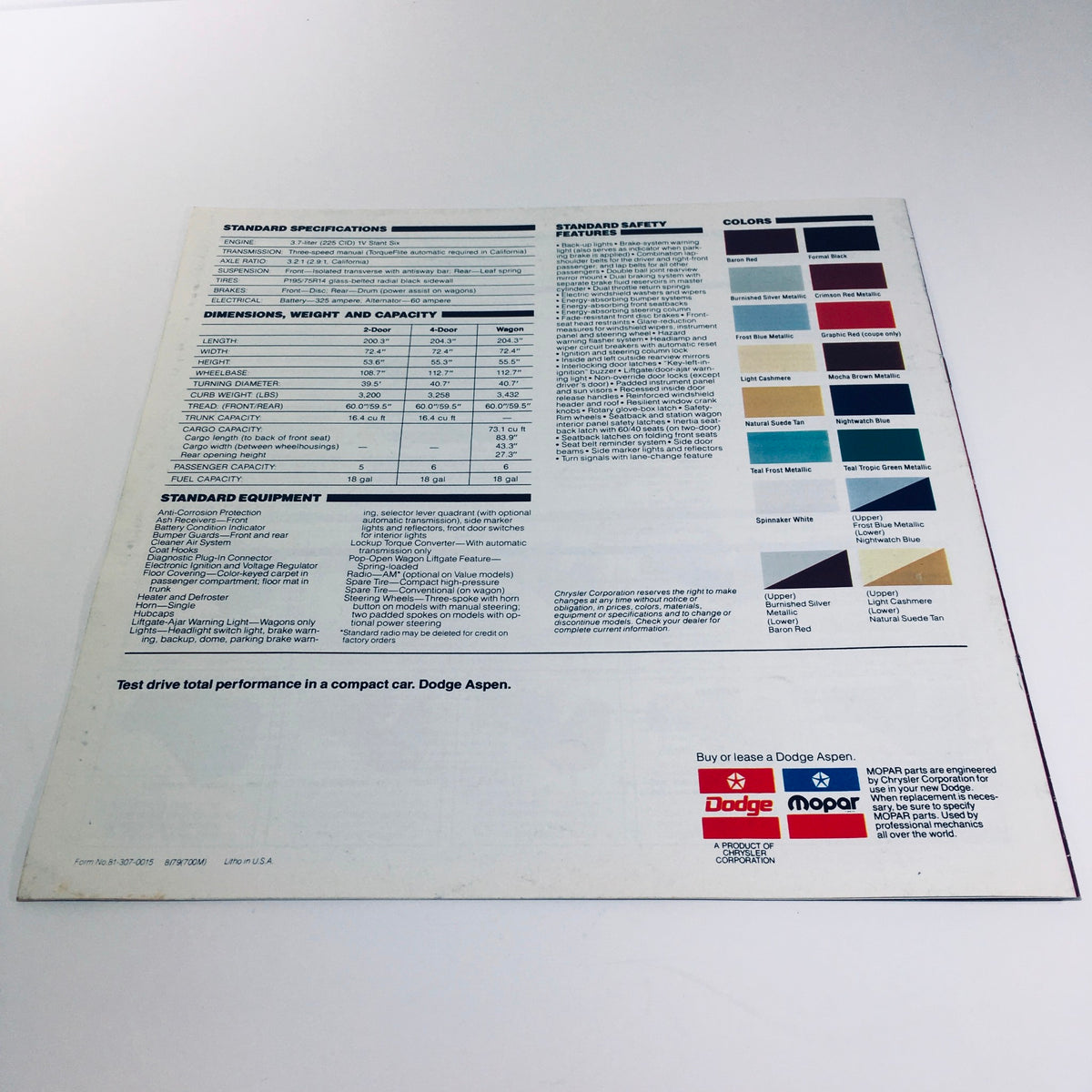 1980 Dodge Aspen Coupe Brochure