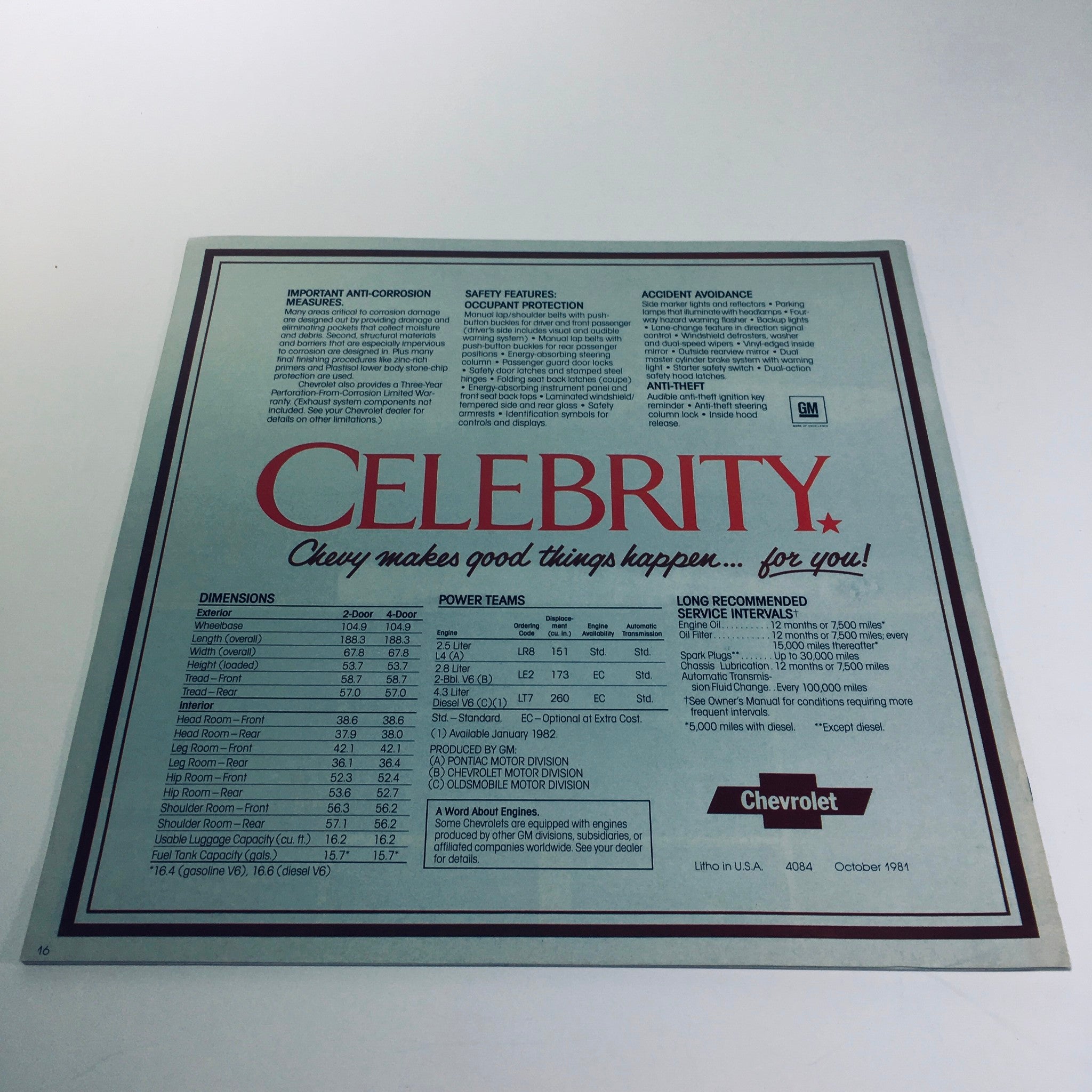 October 1981 Chevrolet Celebrity Your Taste of Luxury 4084 Car Sale Brochure