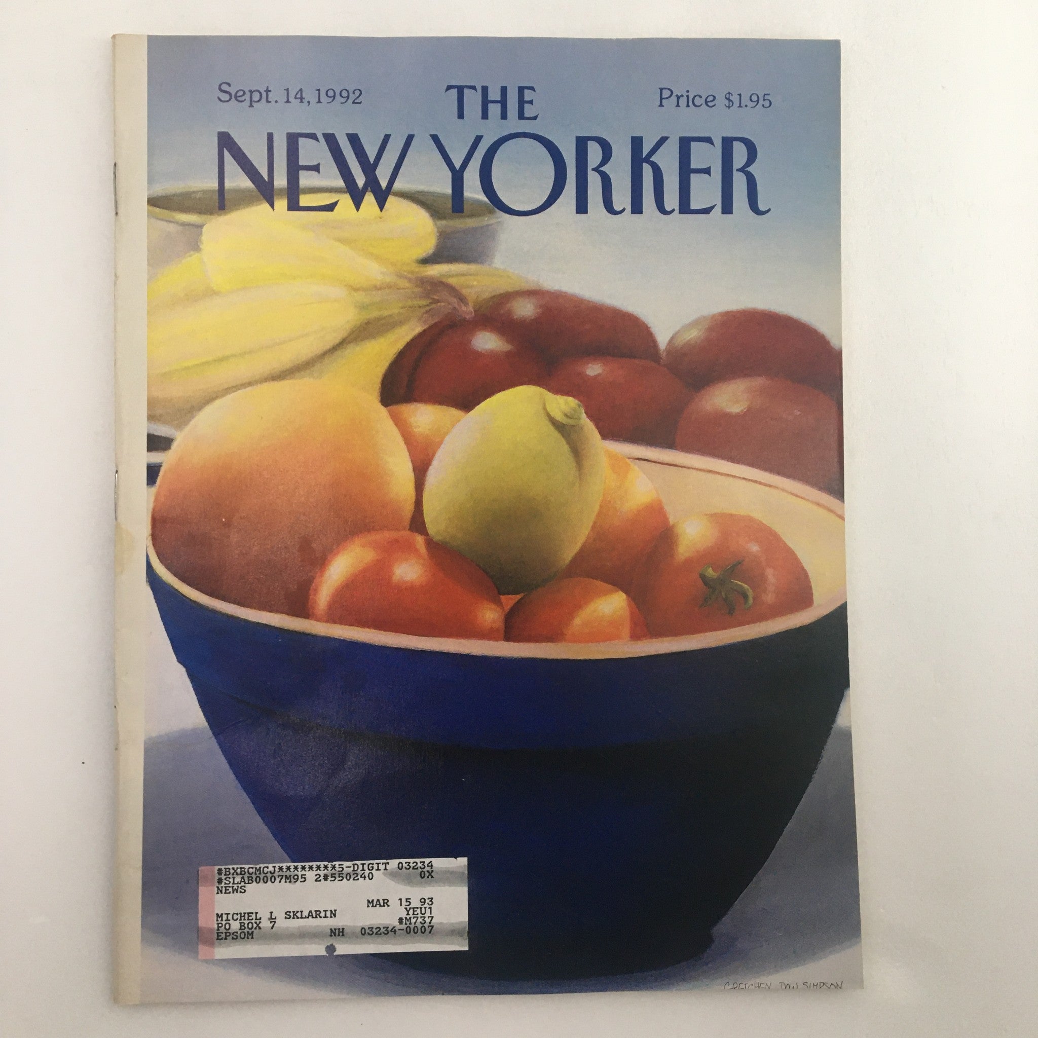 The New Yorker Magazine September 14 1992 Bowl of Fruits Gretchen Dow Simpson