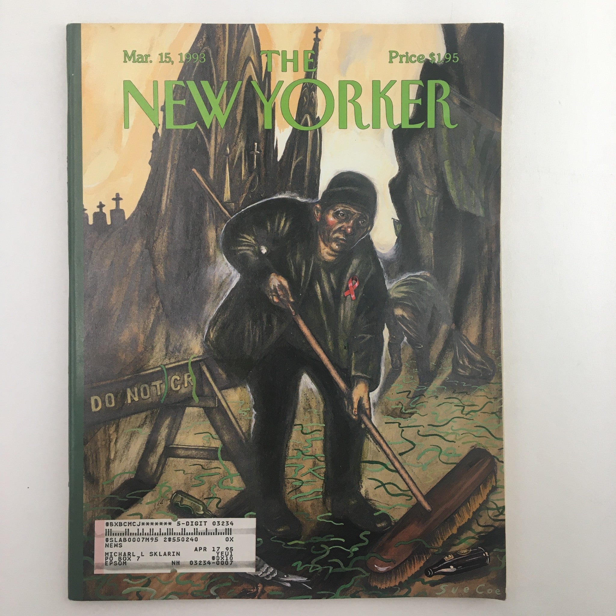 The New Yorker Full Magazine March 15 1993 Broomstick of the Lord by Sue Coe