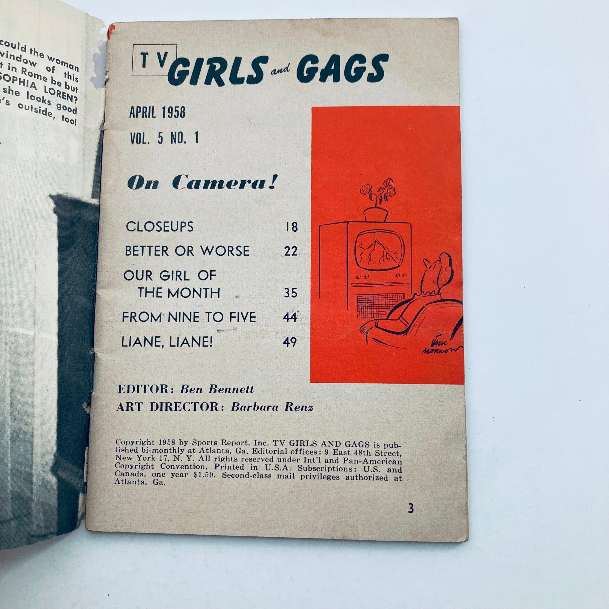 VTG TV Girls and Gags Magazine April 1958 Vol 5 No. 1 Sandra Giles No Label