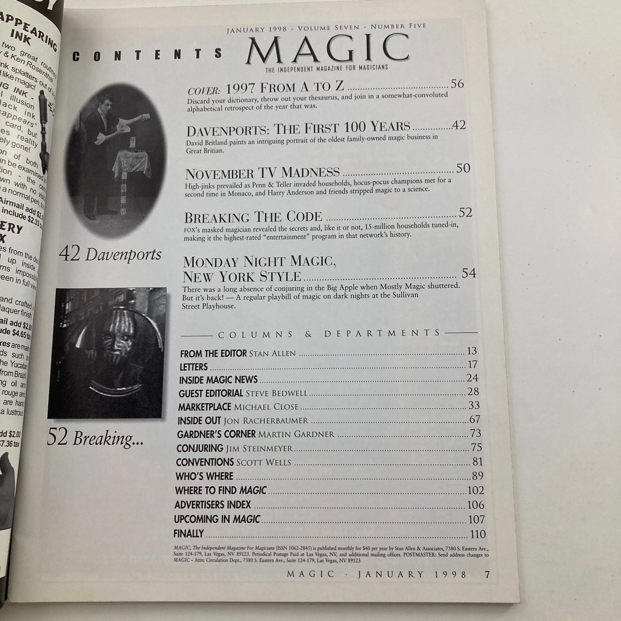 VTG Magic Magazine for Magicians January 1998 The 1997 from A - Z No Label