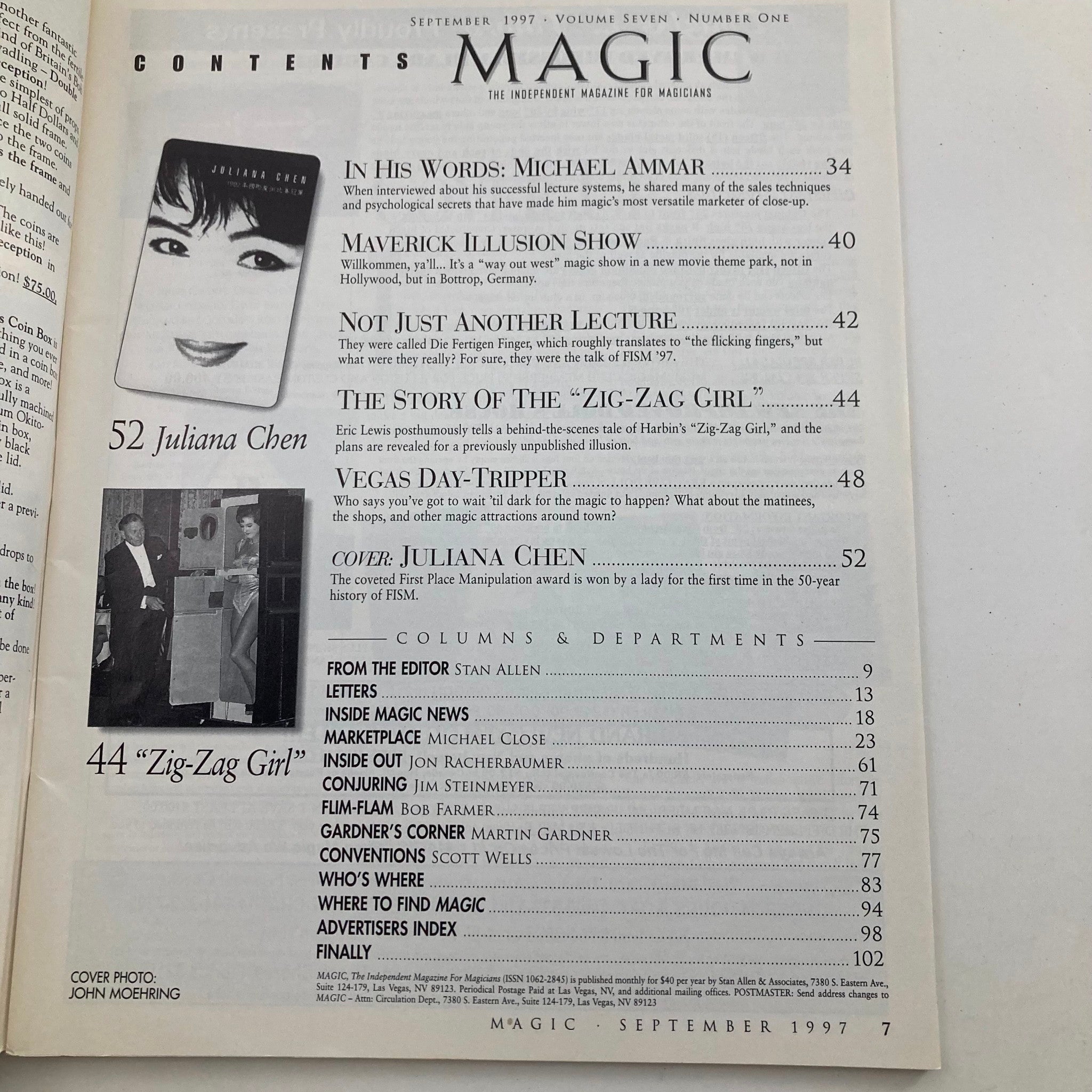 VTG Magic Magazine for Magicians September 1997 Juliana Chen No Label