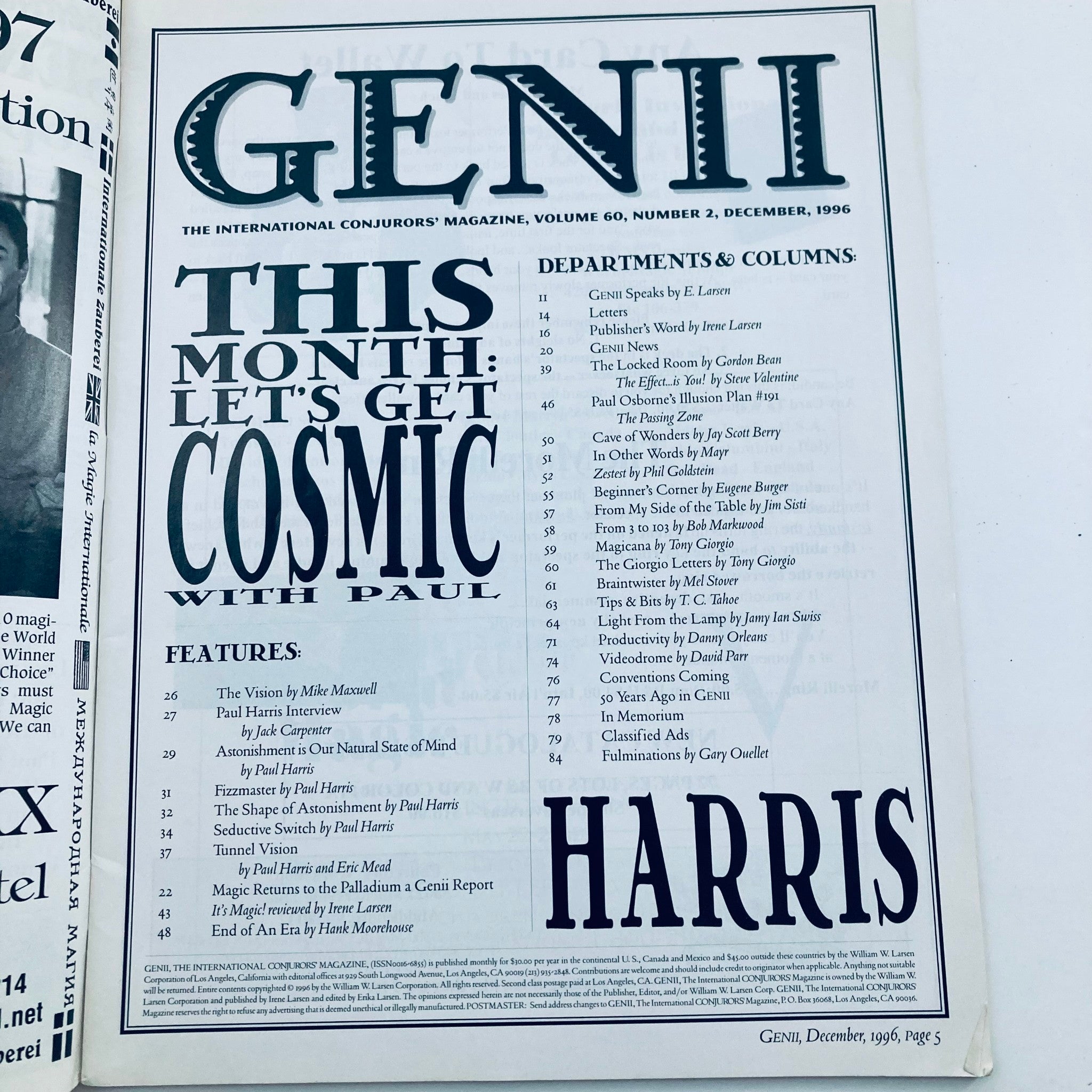 Genii The Conjurors' Magazine December 1996 Vol 60 No. 2 Paul Harris No Label