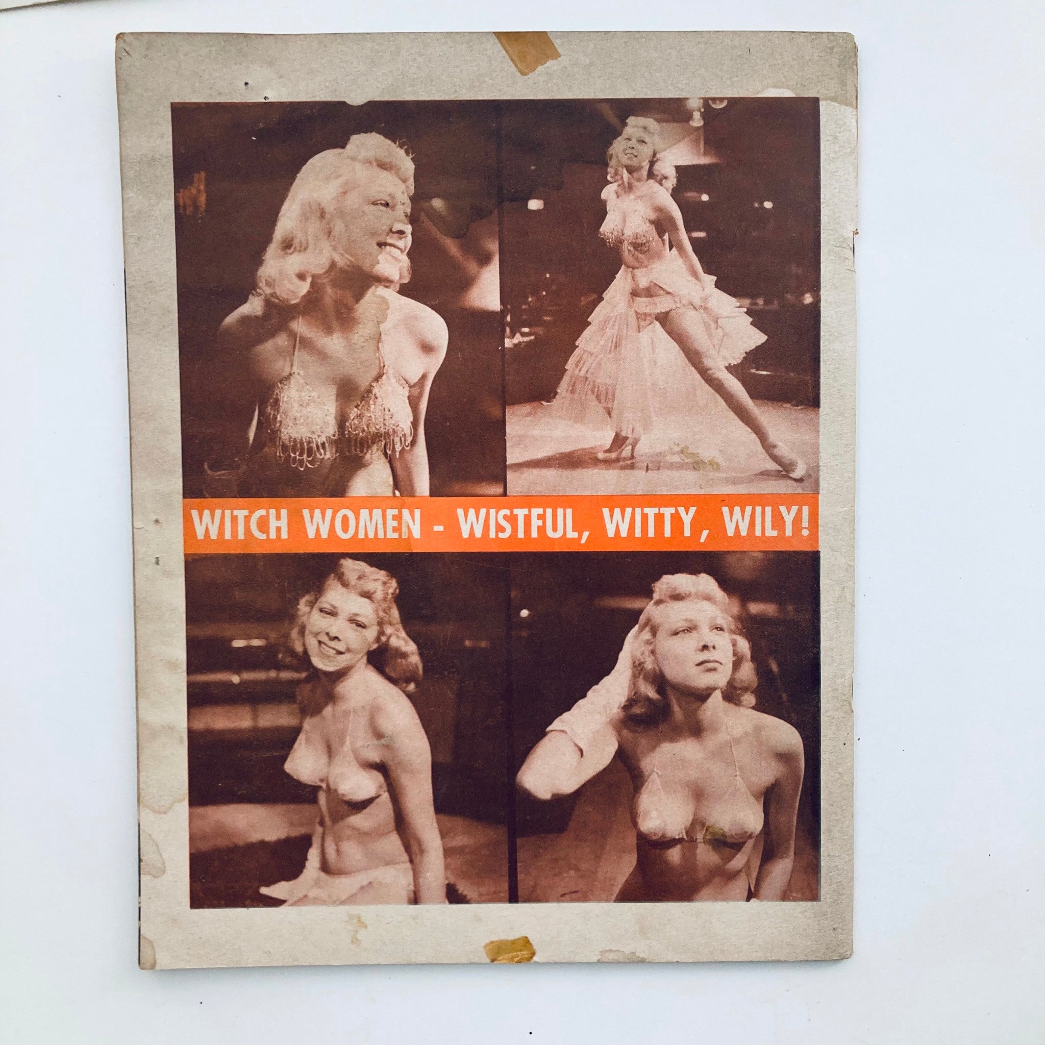Cover of the VTG Dazzle Adult Magazine from 1957 titled 'Witch Women - Wistful, Witty, Wily!' featuring vintage photographs of women in playful poses, highlighting the magazine's theme of beauty and allure.