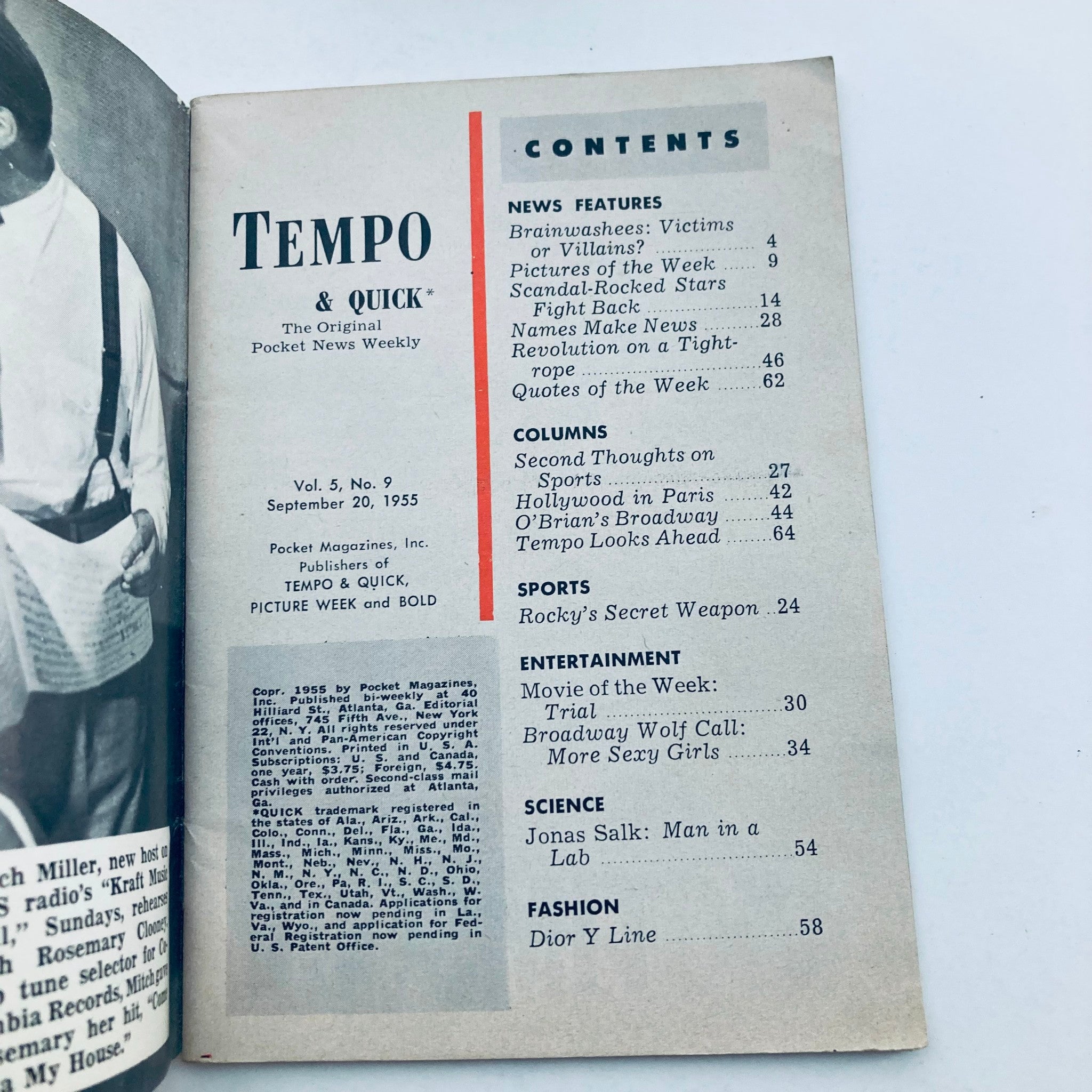 VTG Tempo & Quick Magazine September 20 1955 Janet Blair No Label