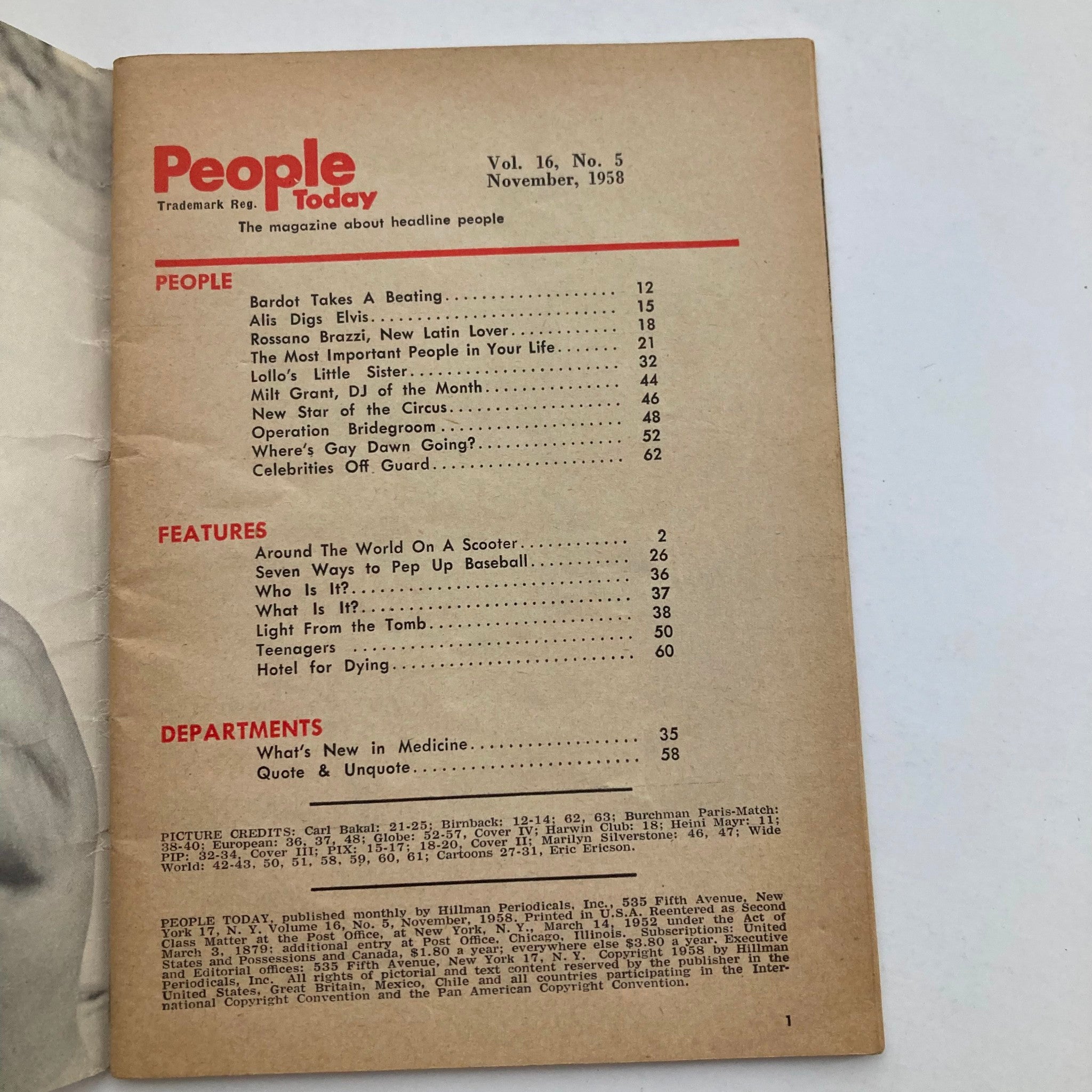 VTG People Today Magazine November 1958 Vol 16 No. 5 Joan Collins No Label