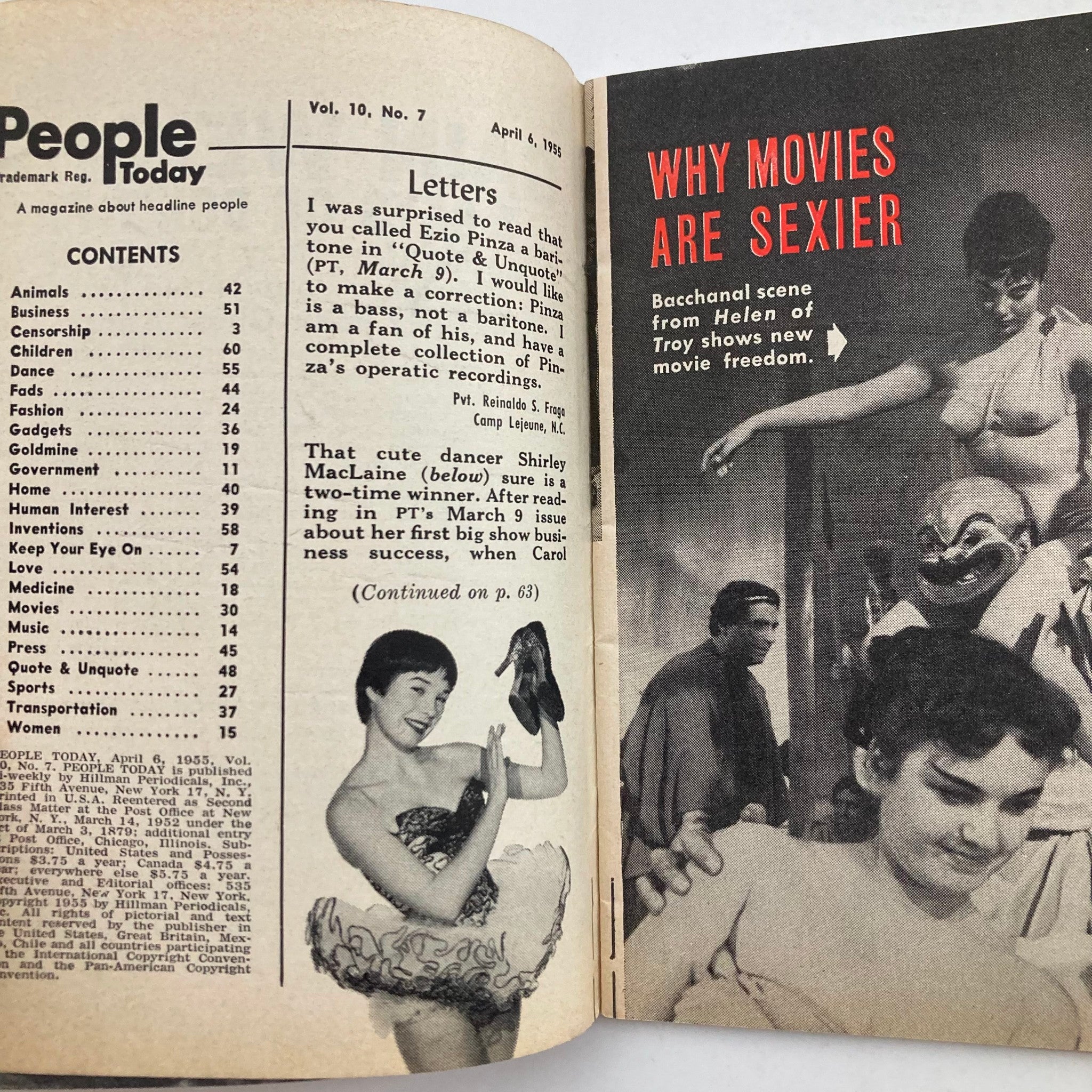 VTG People Today Magazine April 6 1955 Vol 10 No. 7 Jayne Masfield No Label