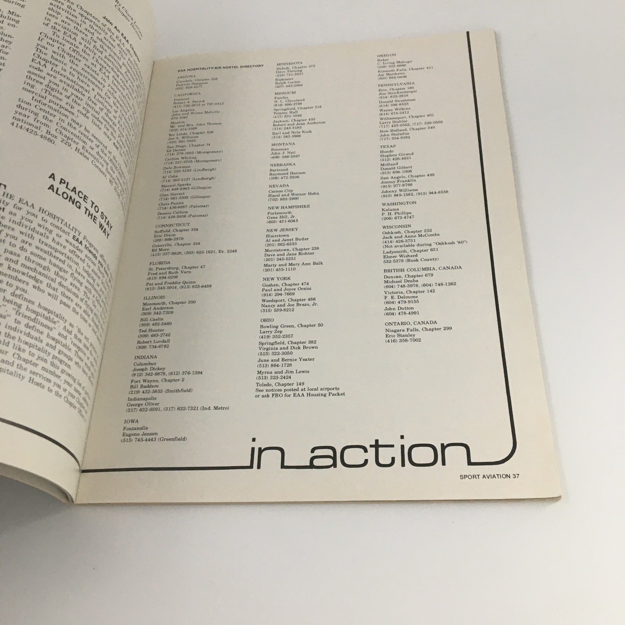 Interior page of Sport Aviation Magazine July 1980 displaying the EAA Hospital/Player Hotel Directory.