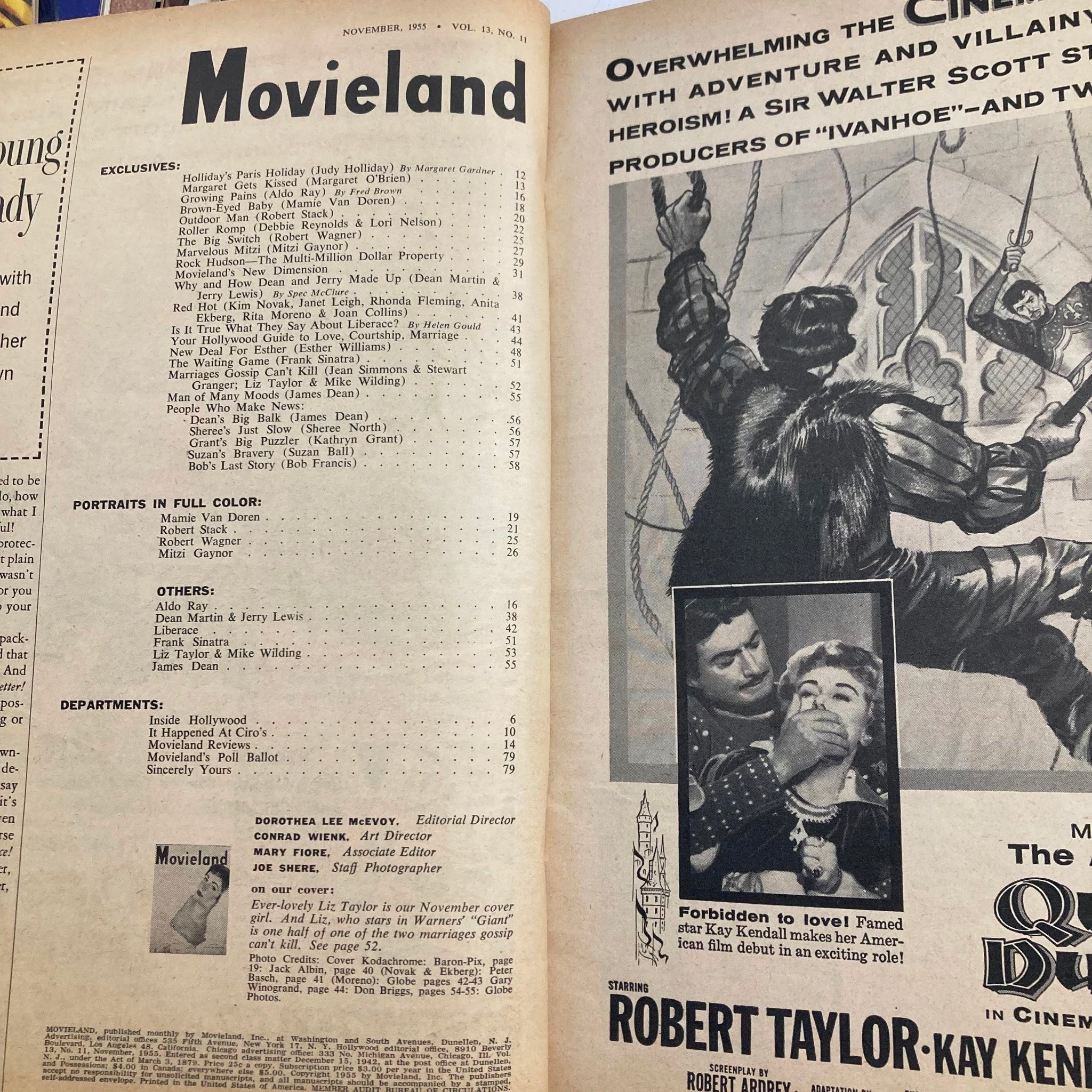 VTG Movieland Magazine November 1955 Vol 13 No. 11 Elizabeth Taylor No Label