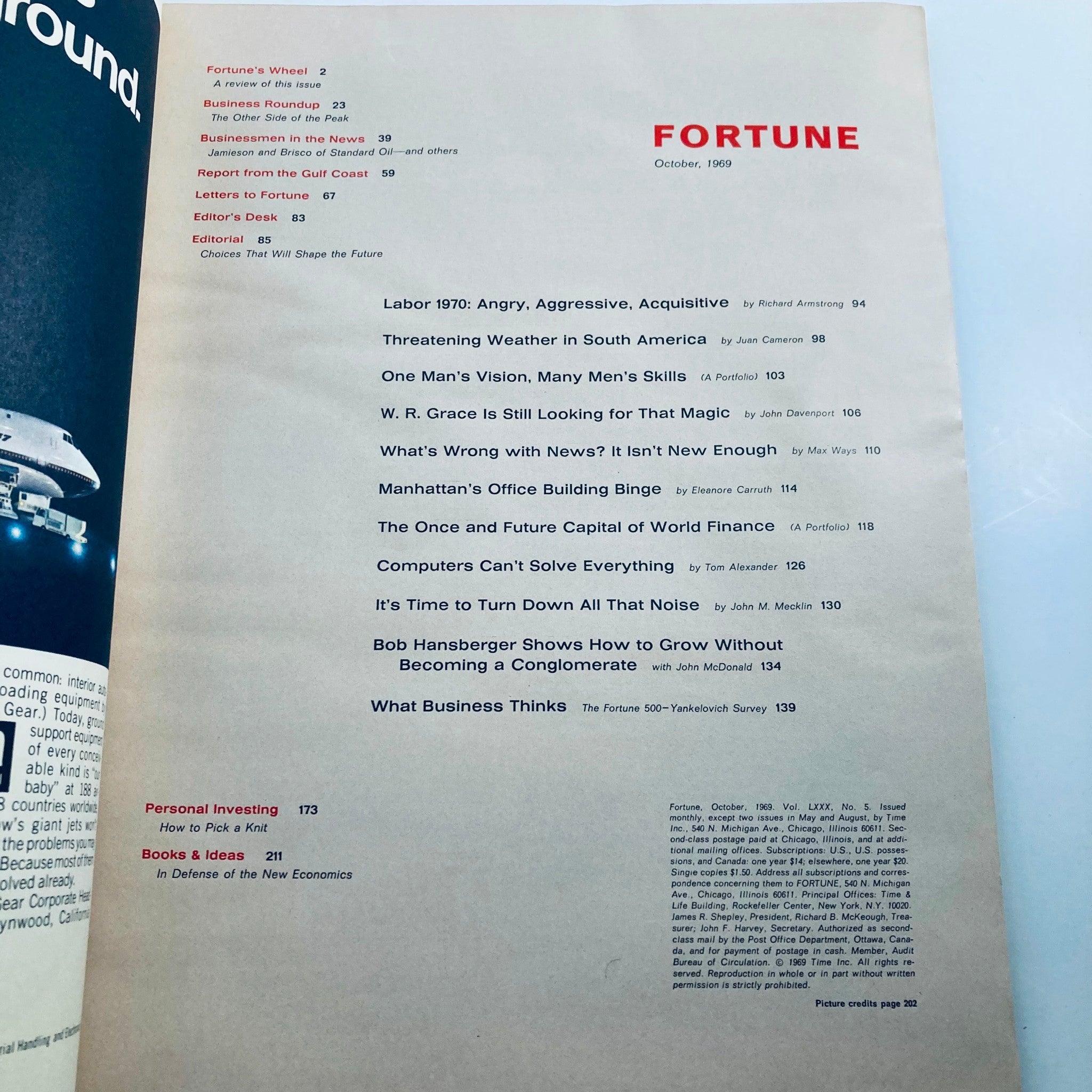 VTG Fortune Magazine October 1969 New Risks in South America No Label