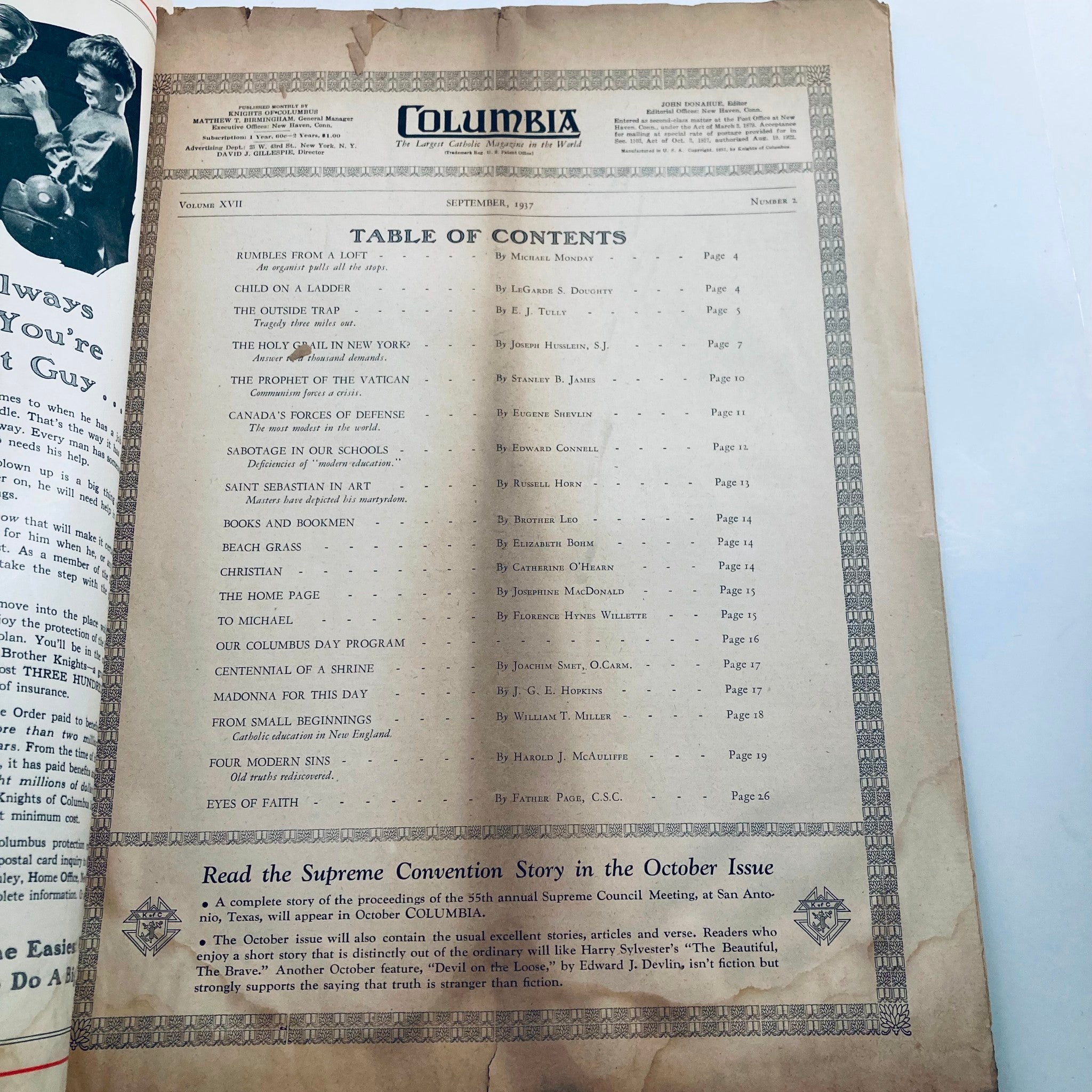 VTG Columbia Magazine September 1937 Vol 17 No. 2 Rumbles From A Loft