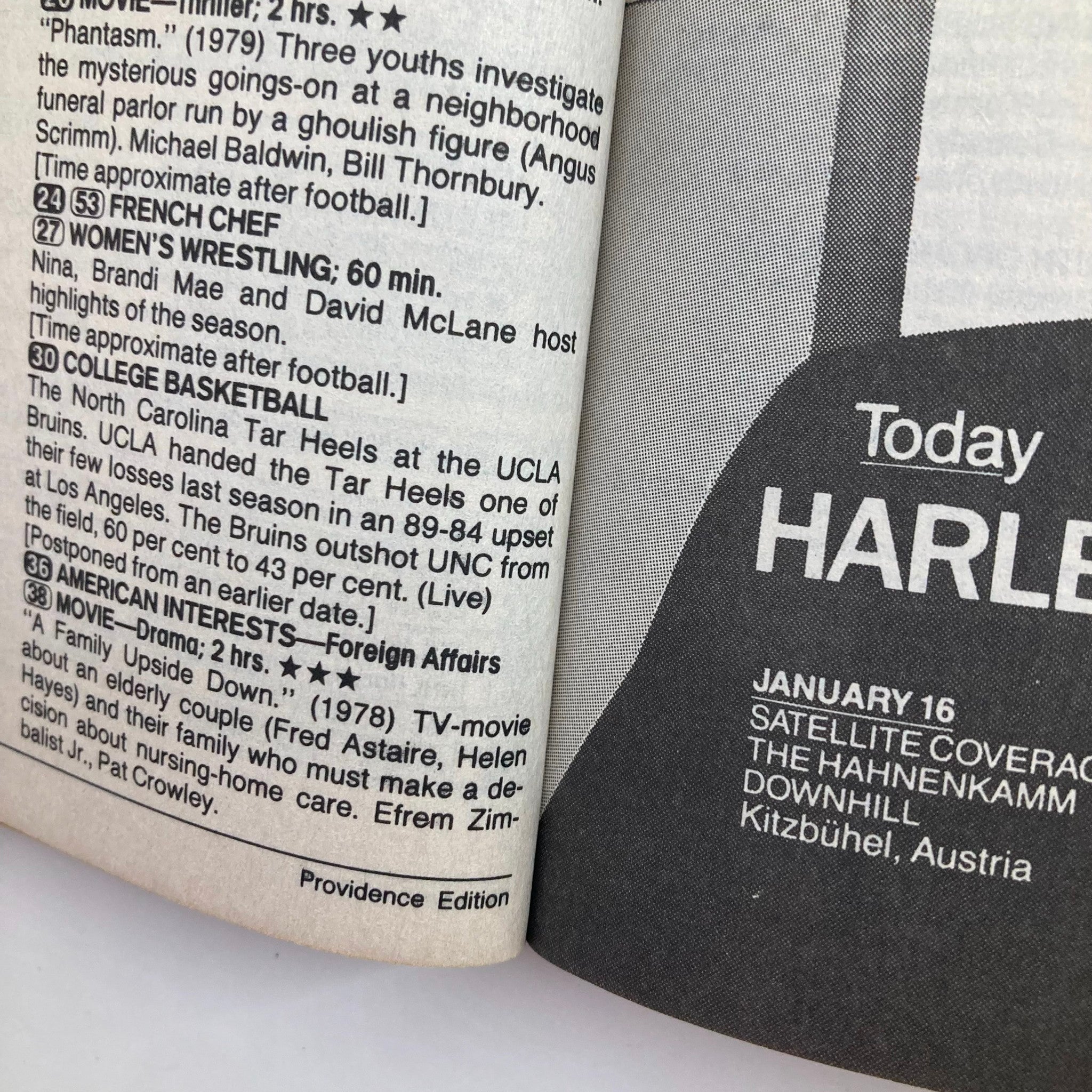 Inside page of TV Guide Magazine January 2 1988, including programming details and features like Women’s Wrestling and College Basketball.