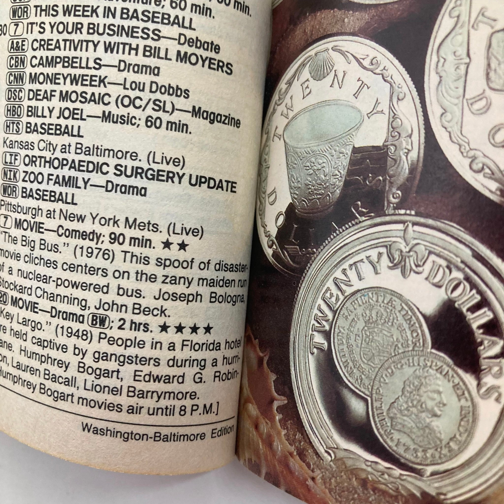 Inside spread of TV Guide Magazine from July 30, 1988 detailing television listings and programs, including a focus on baseball and movies.