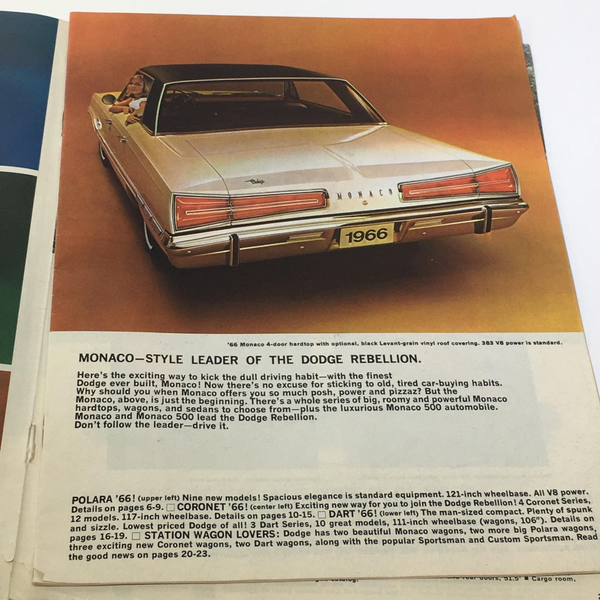 1966 Dodge Monaco Polara Coronet Dart 101-Horsepower V-8 Engines Car Brochure