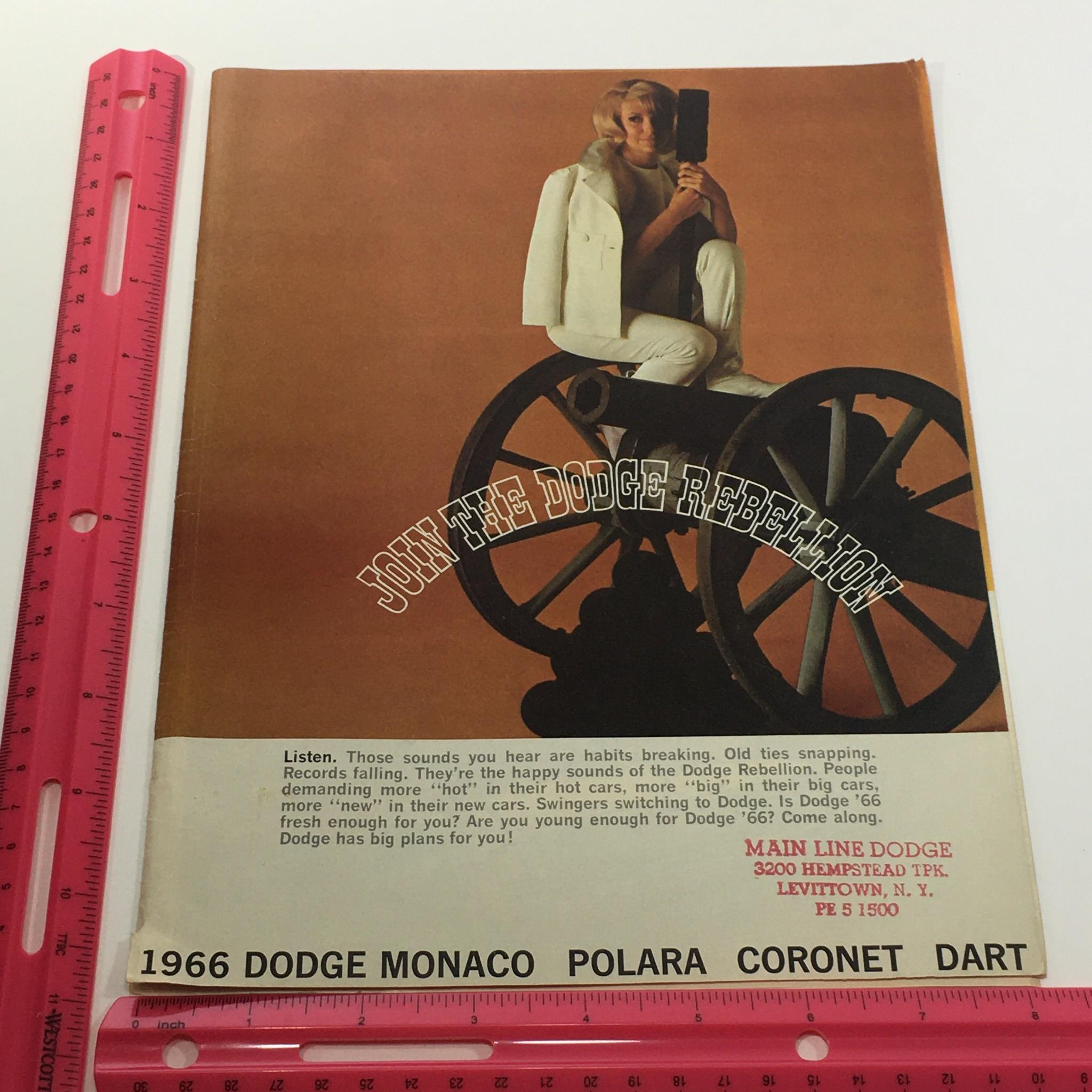 1966 Dodge Monaco Polara Coronet Dart 101-Horsepower V-8 Engines Car Brochure