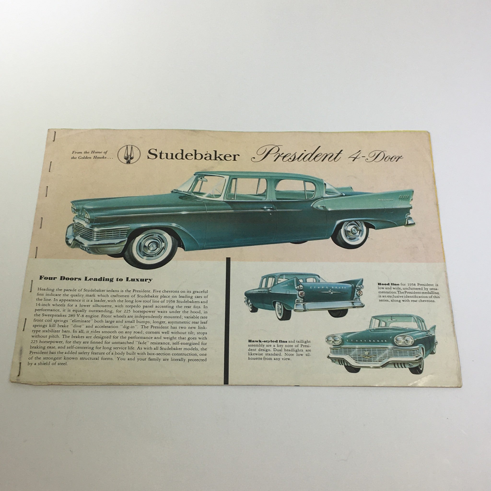 1958 Studebaker President Wide 4-Door 180-HP Studebaker V-8 Car Catalog Brochure