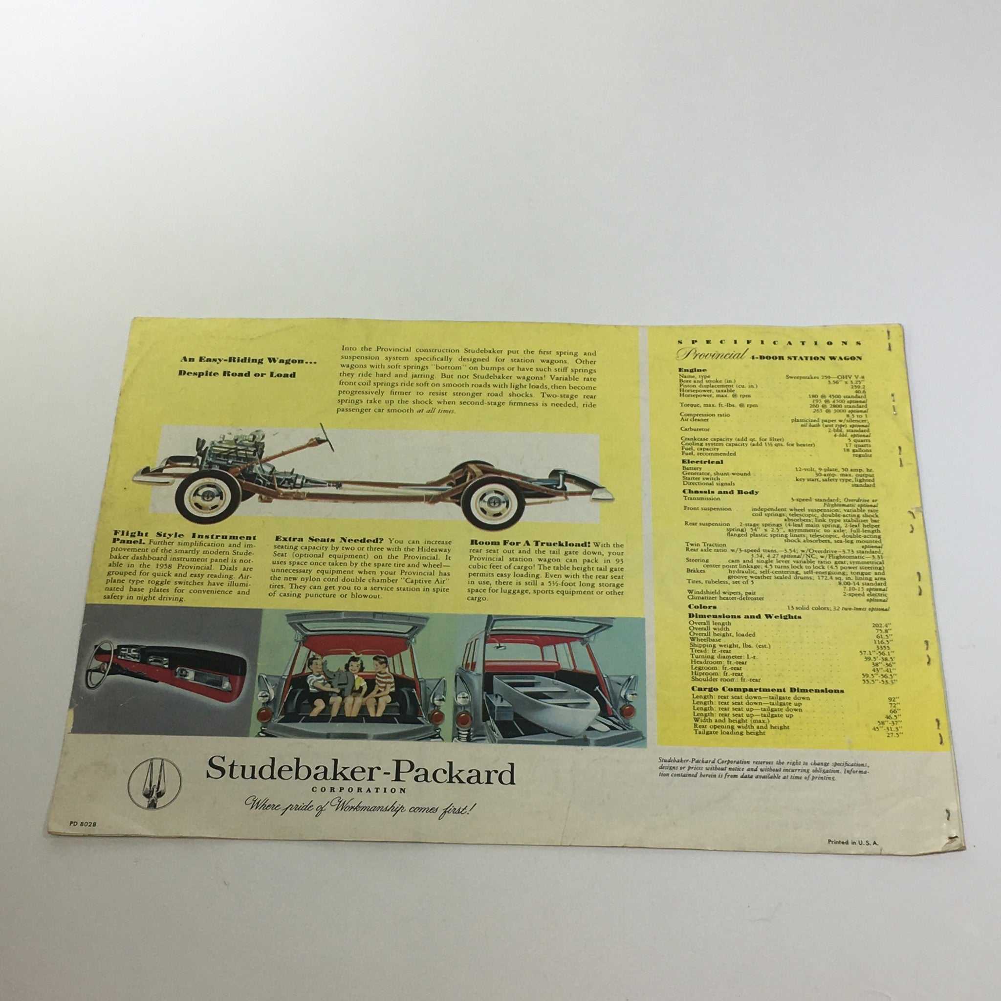 1958 Studebaker President Wide 4-Door 180-HP Studebaker V-8 Car Catalog Brochure