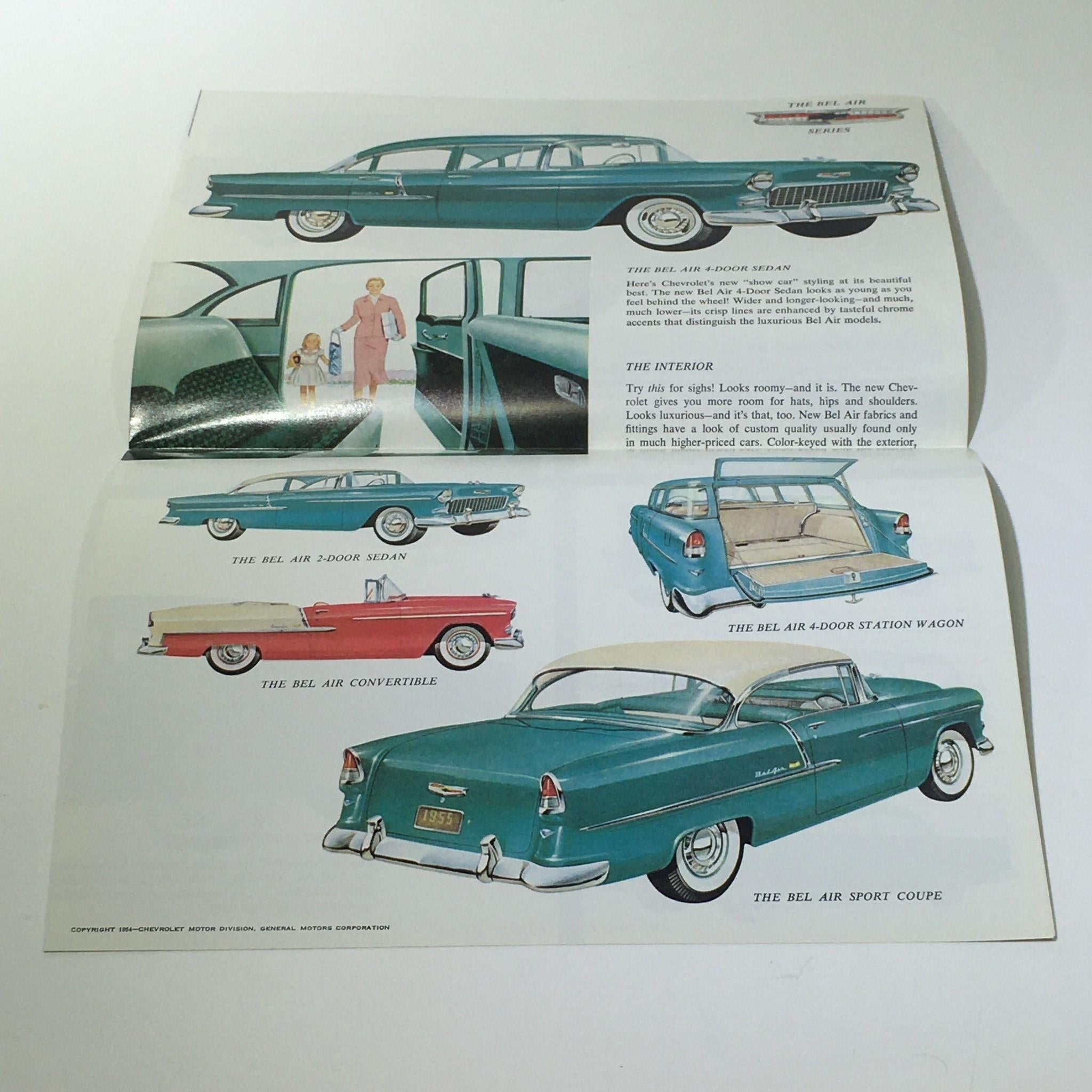 1955 Chevrolet V-8 V-6 Engines 4-Door Convertible Sedan Car Catalog Brochure