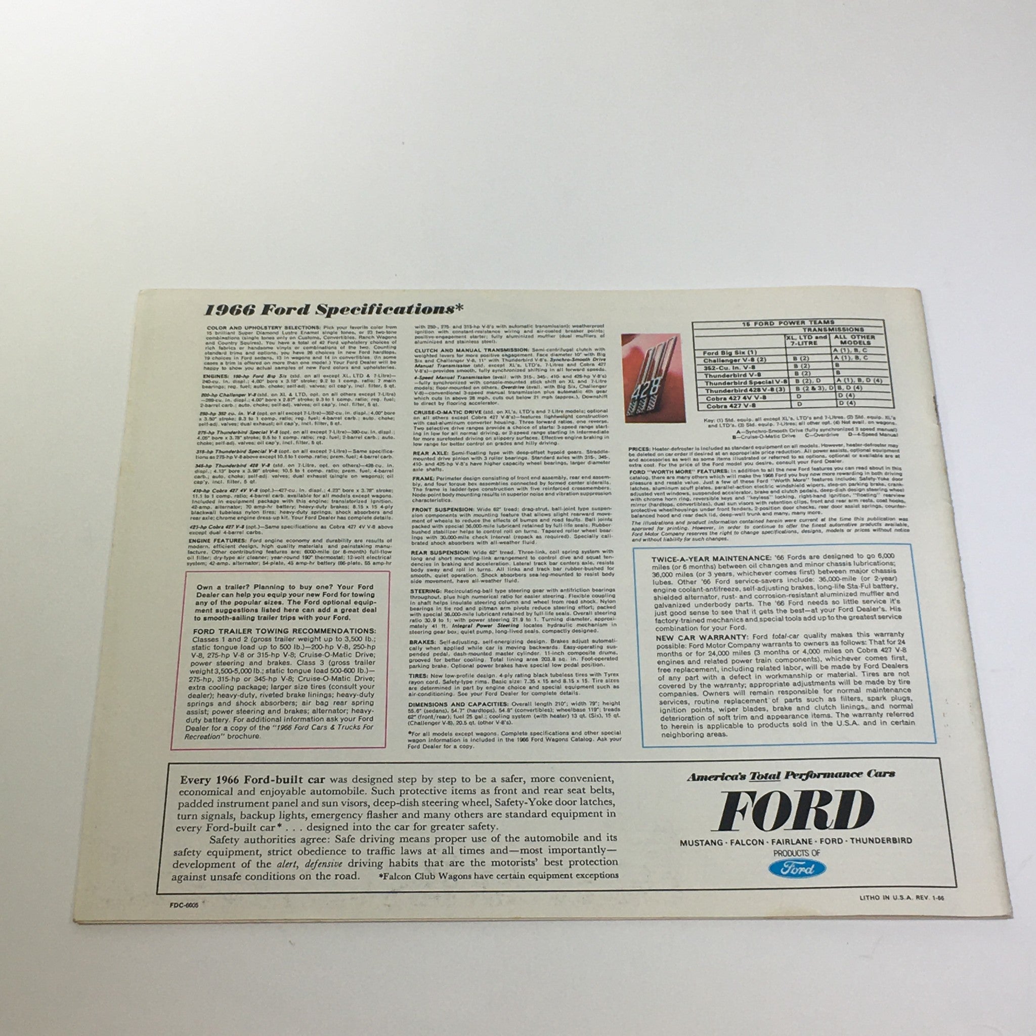 1966 Ford 200-HP V-8 Engine Cruise-O-Matic Drive Die-Cast Grill Car Catalog