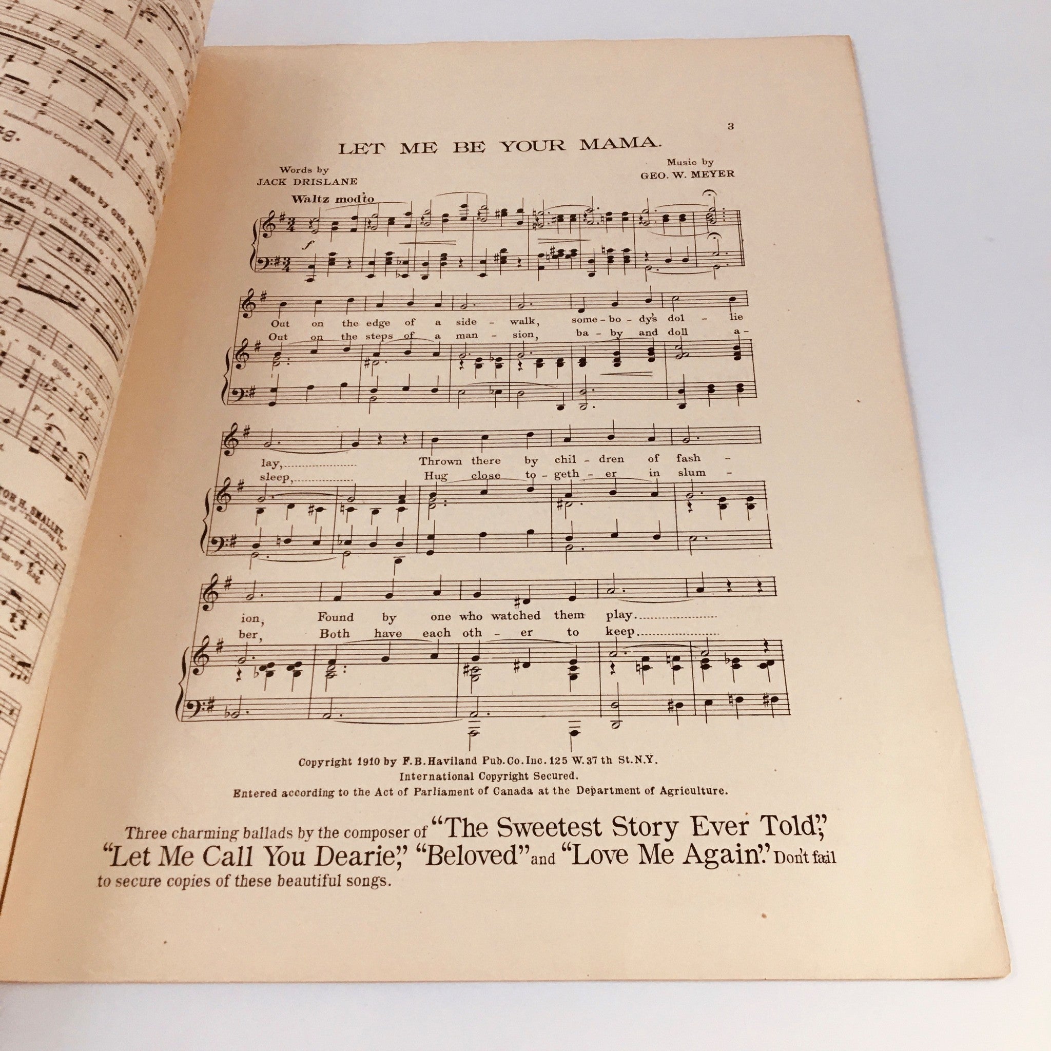 VTG 1910 Let Me Be Your Mamma Geo W. Meyer & Jack Drislane Music Sheet