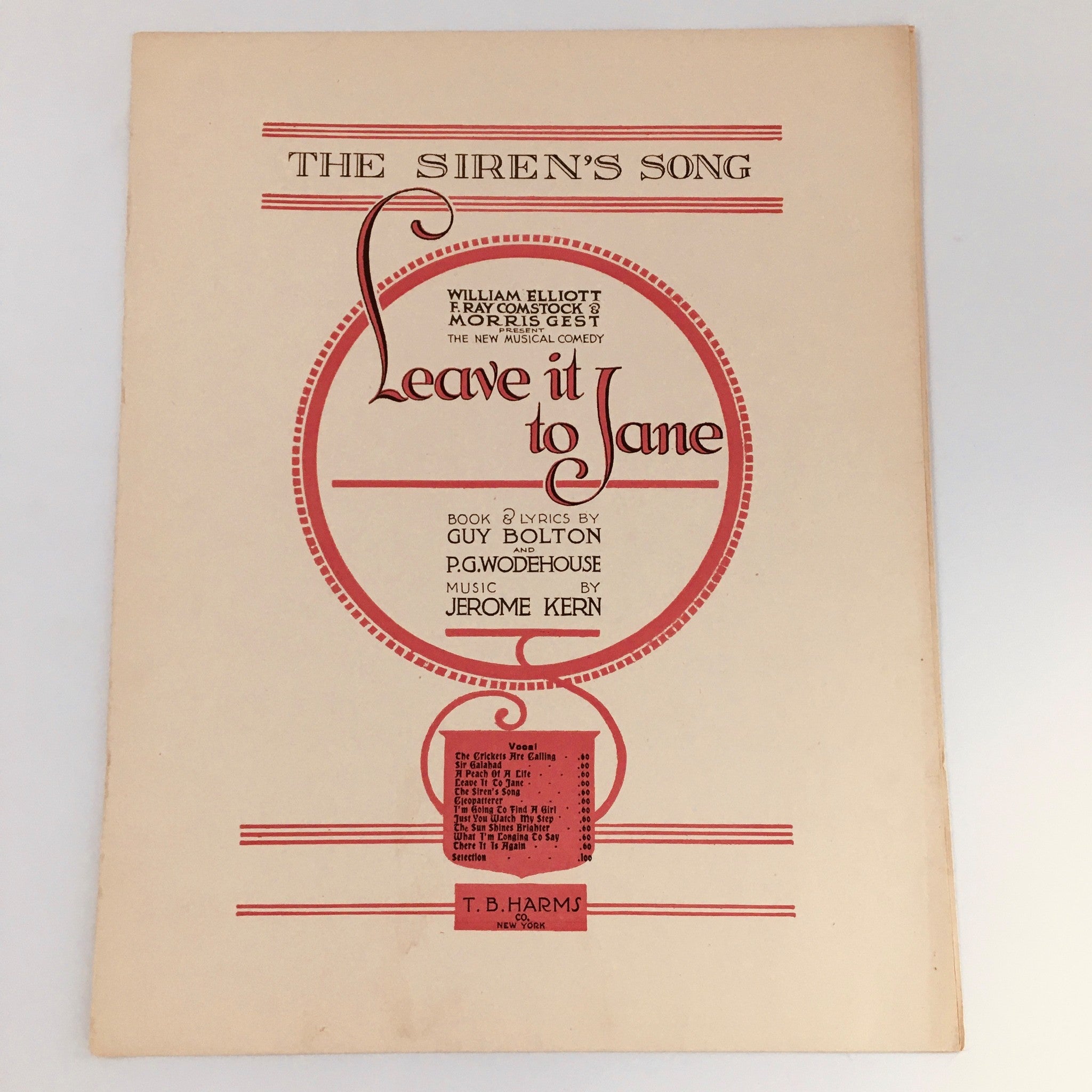 1917 The Siren's Song Leaving It To Jane by Jerome Kern Music Sheet