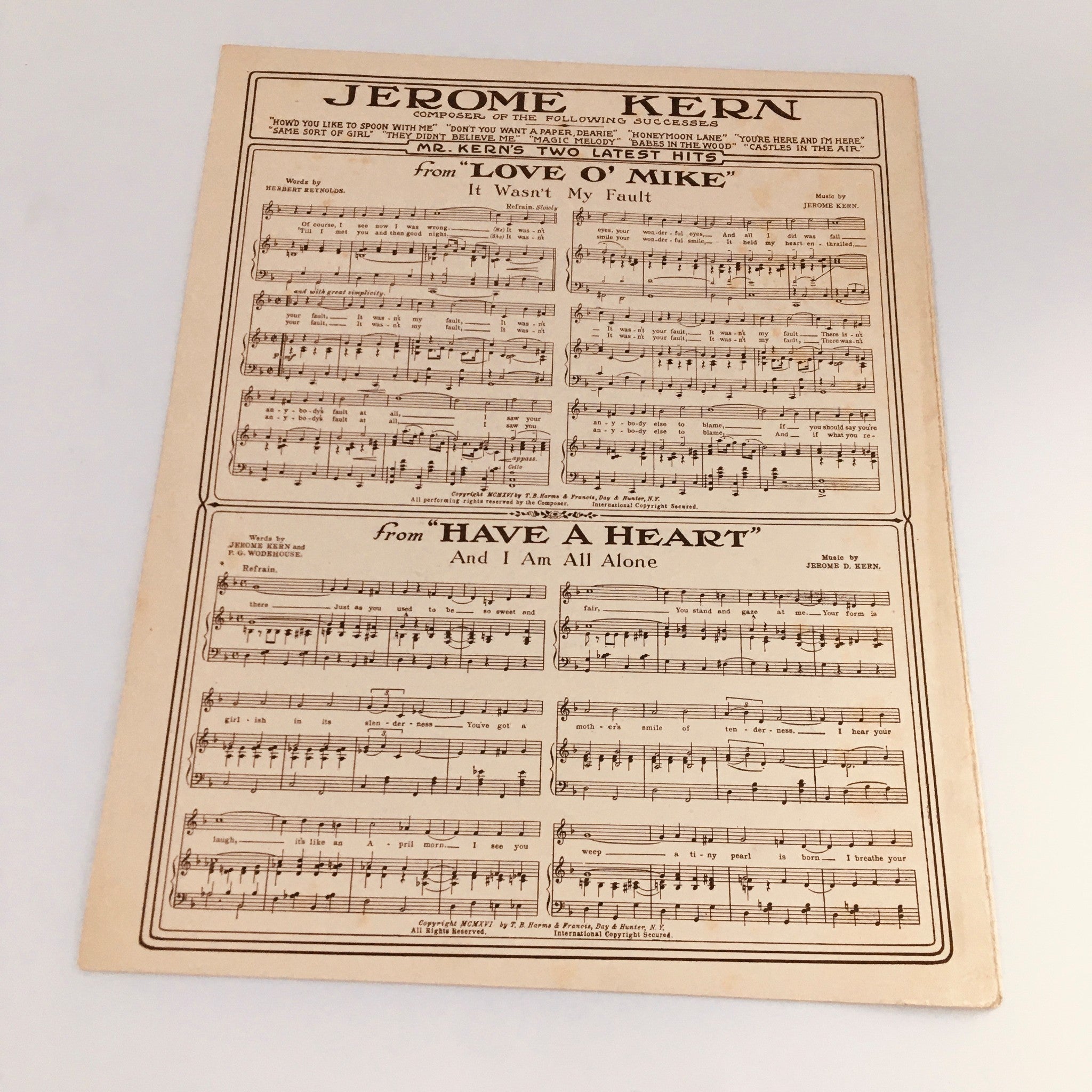 1917 The Siren's Song Leaving It To Jane by Jerome Kern Music Sheet